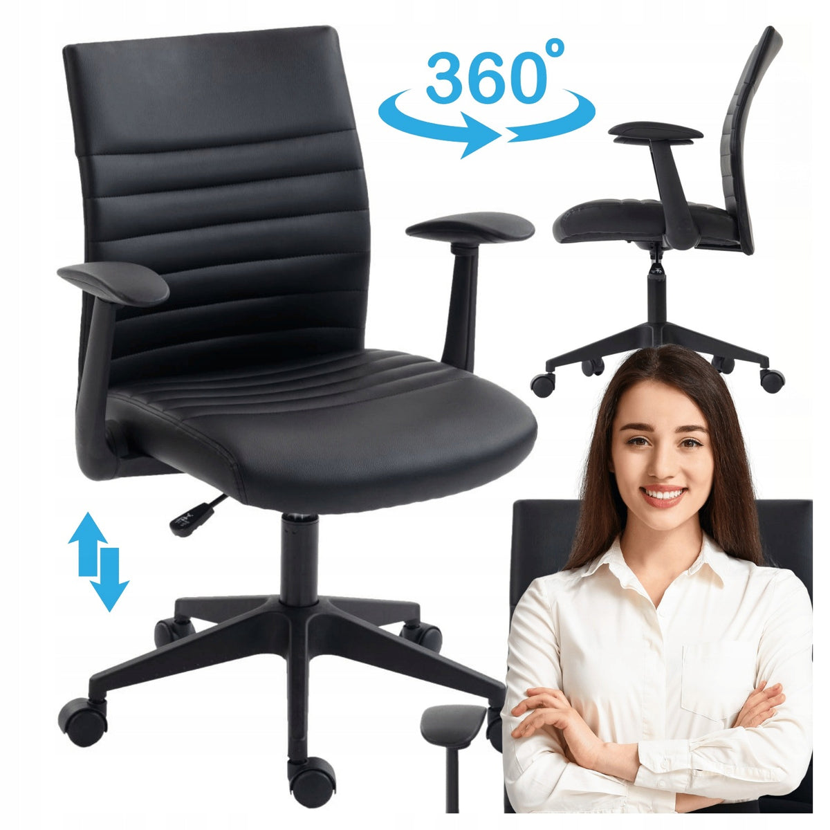Modern Office Chair Rotating Cabinet for Computer Black ALISA