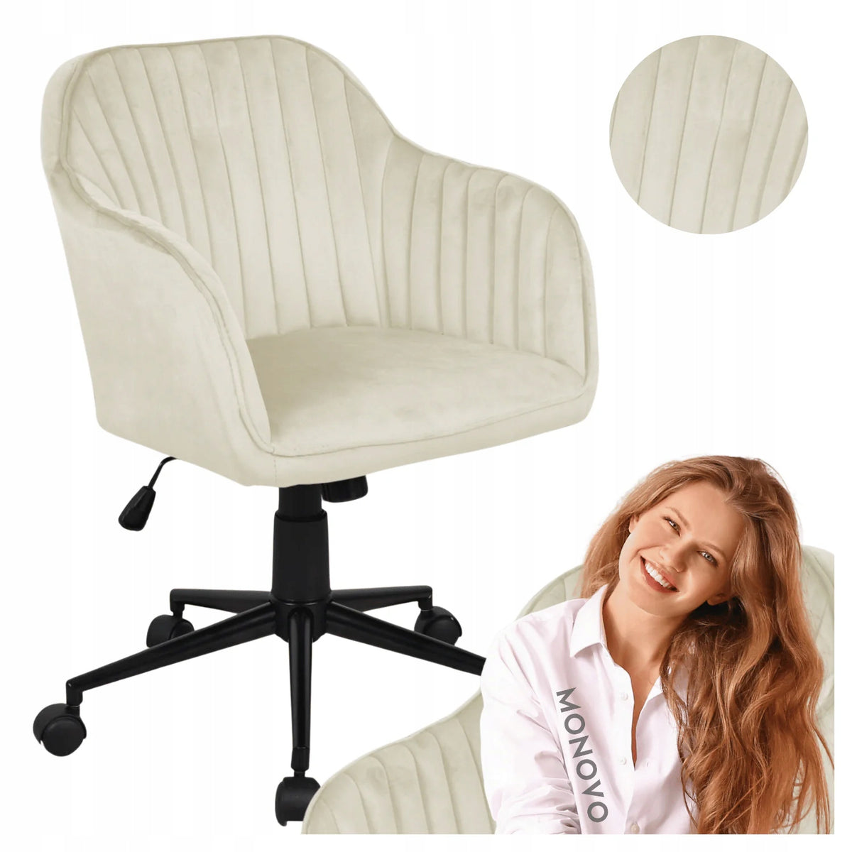 Modern Office Chair Swivel Beige for Cashmere Office Velour CELINE