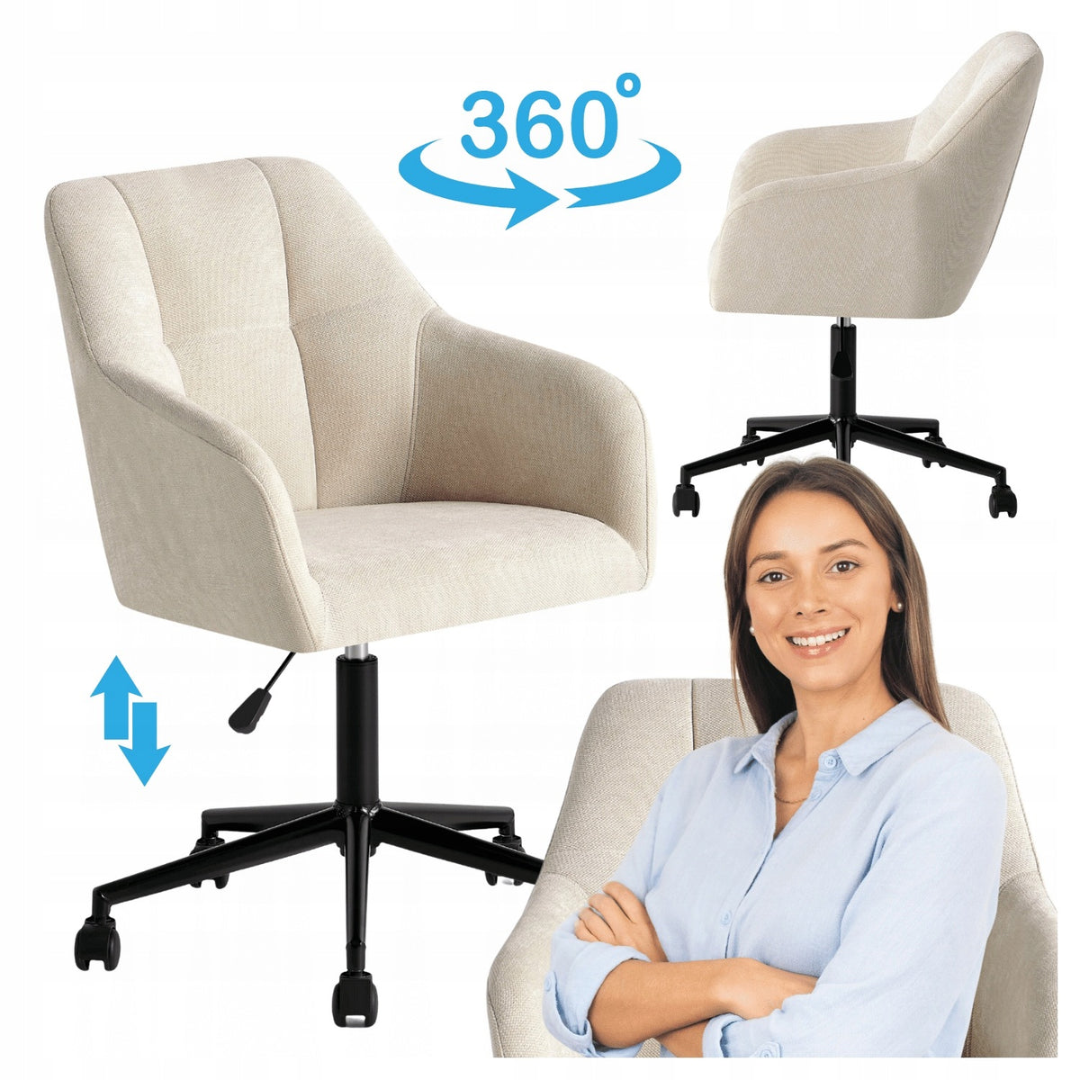 Modern Office Chair Swivel For Desk Cream Beige Black BALOS