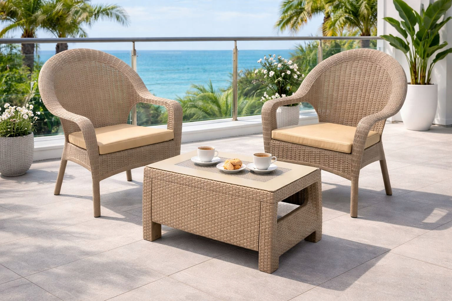 Modern Set Garden Armchairs+Coffee Table AURA Color beige