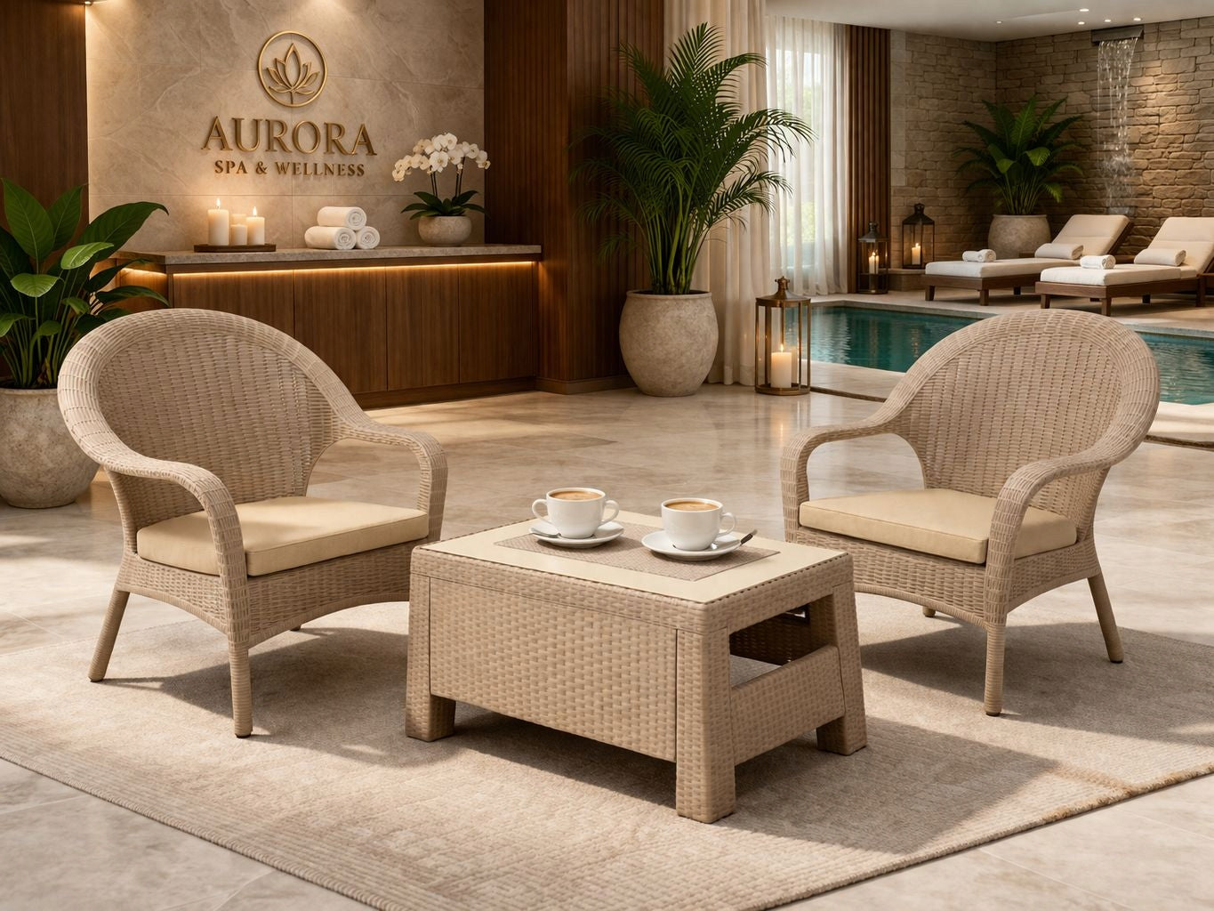 Modern Set Garden Armchairs+Coffee Table AURA Manufacturer KUNERT