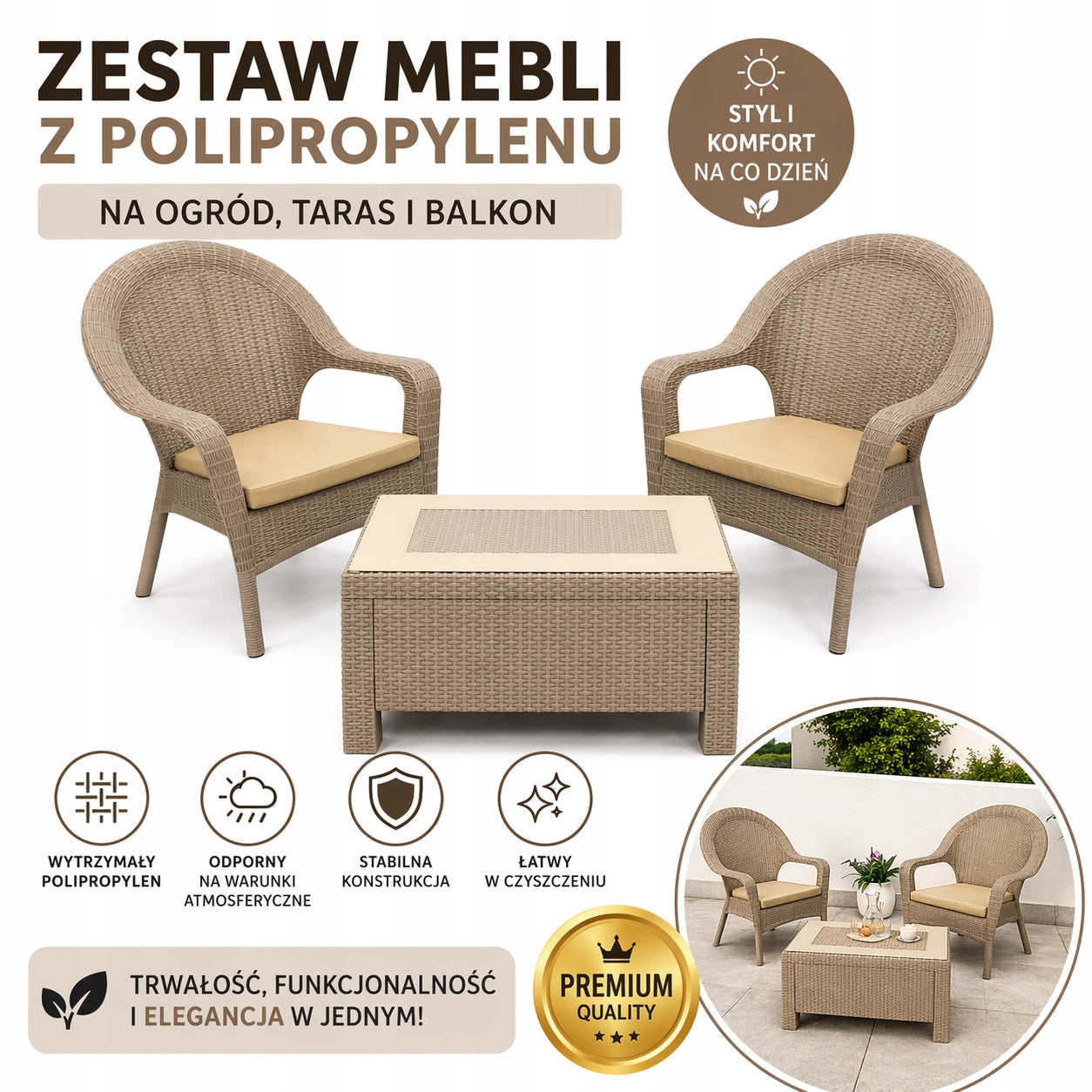 Modern Set Garden Armchairs+Coffee Table AURA Manufacturer code 30823