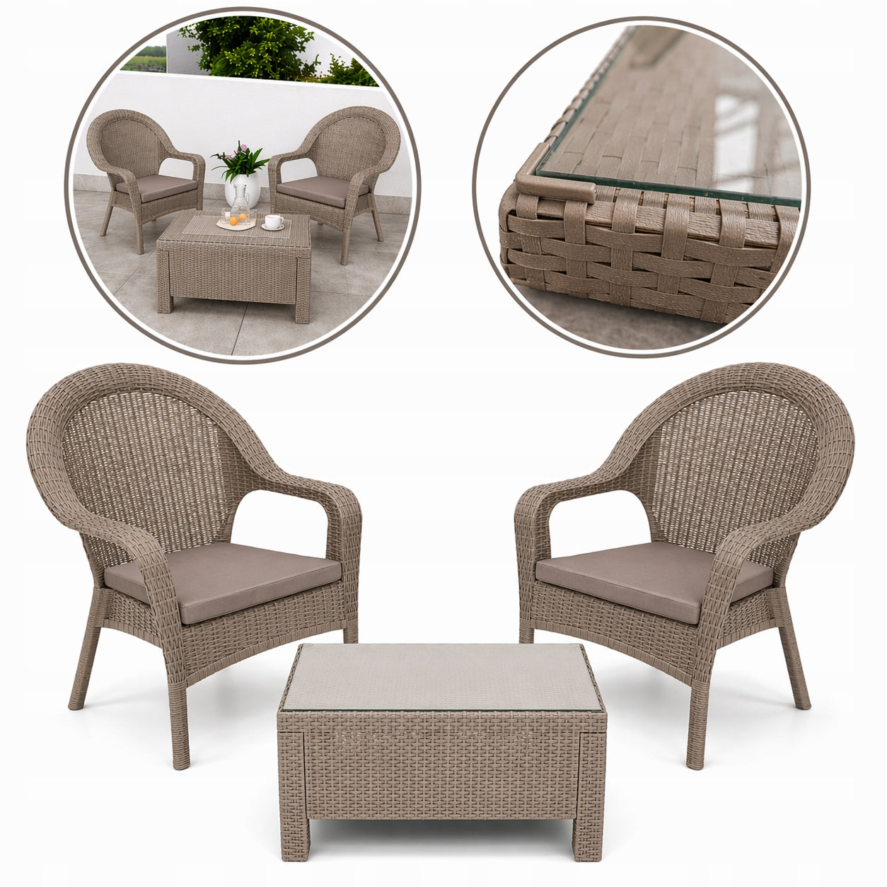 Modern Set Garden Armchairs+Coffee Table AURA