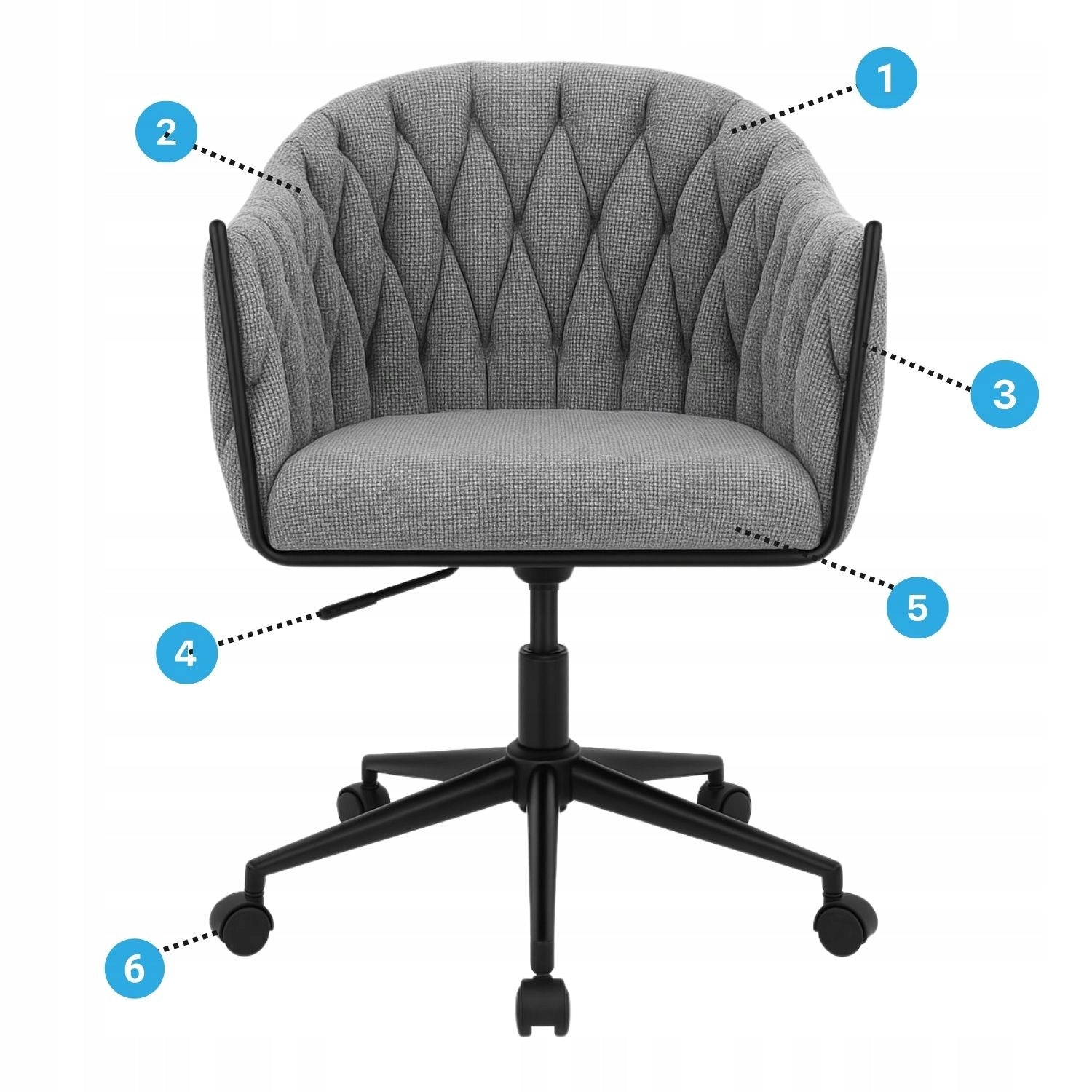 Modern Swivel Armchair Braided Armrests Grey NADINE Furniture depth 60 cm