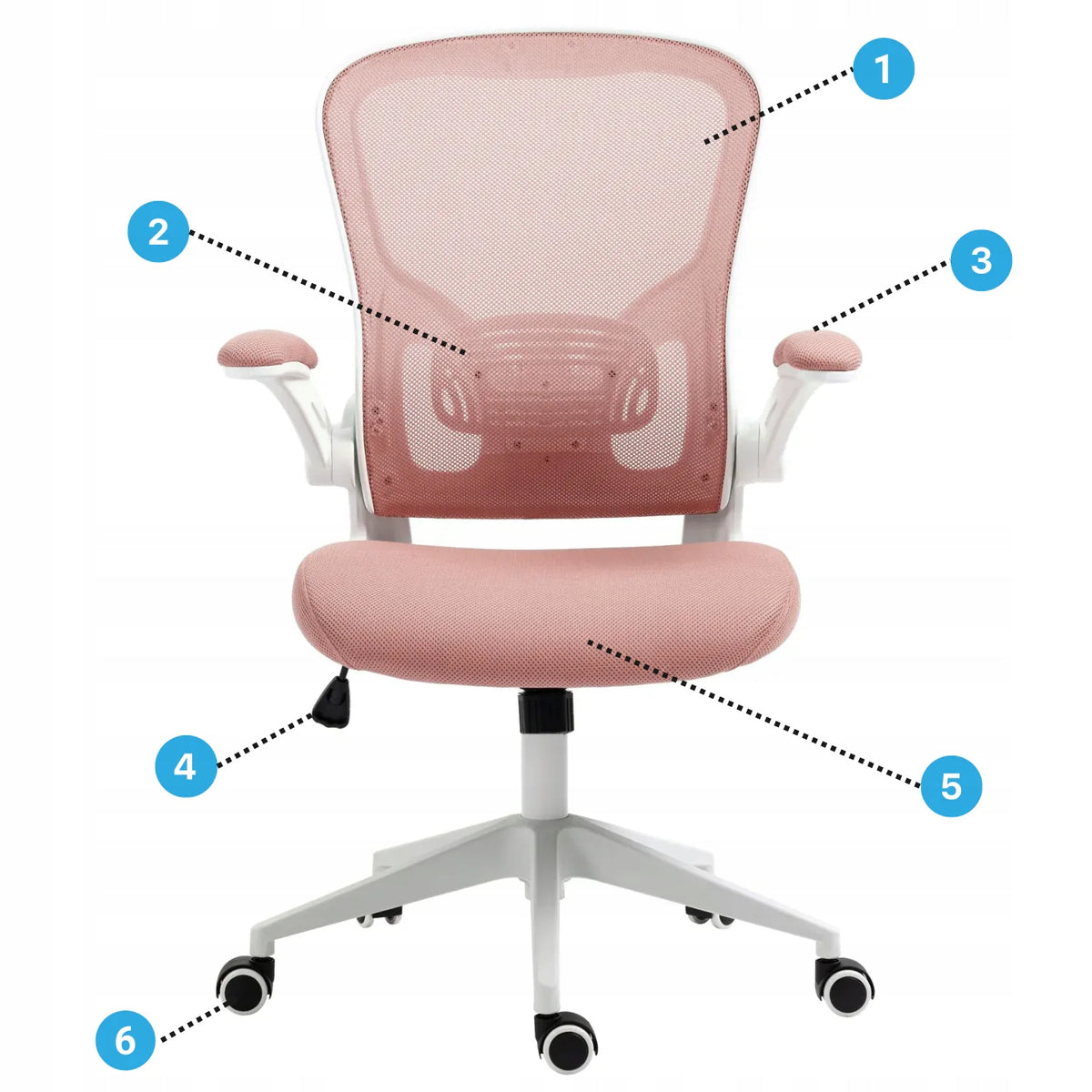 Modern Swivel Armchair with Mesh for Desk with Armrests Pink ABEL Kind rotary