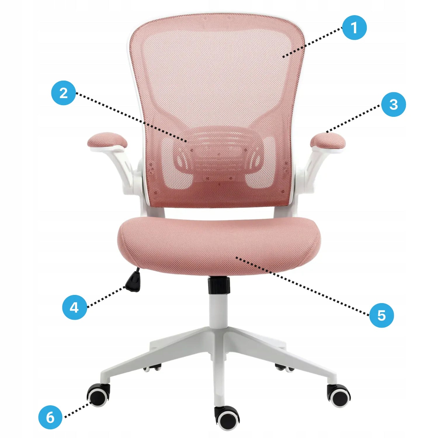 Modern Swivel Armchair with Mesh for Desk with Armrests Pink ABEL Kind rotary