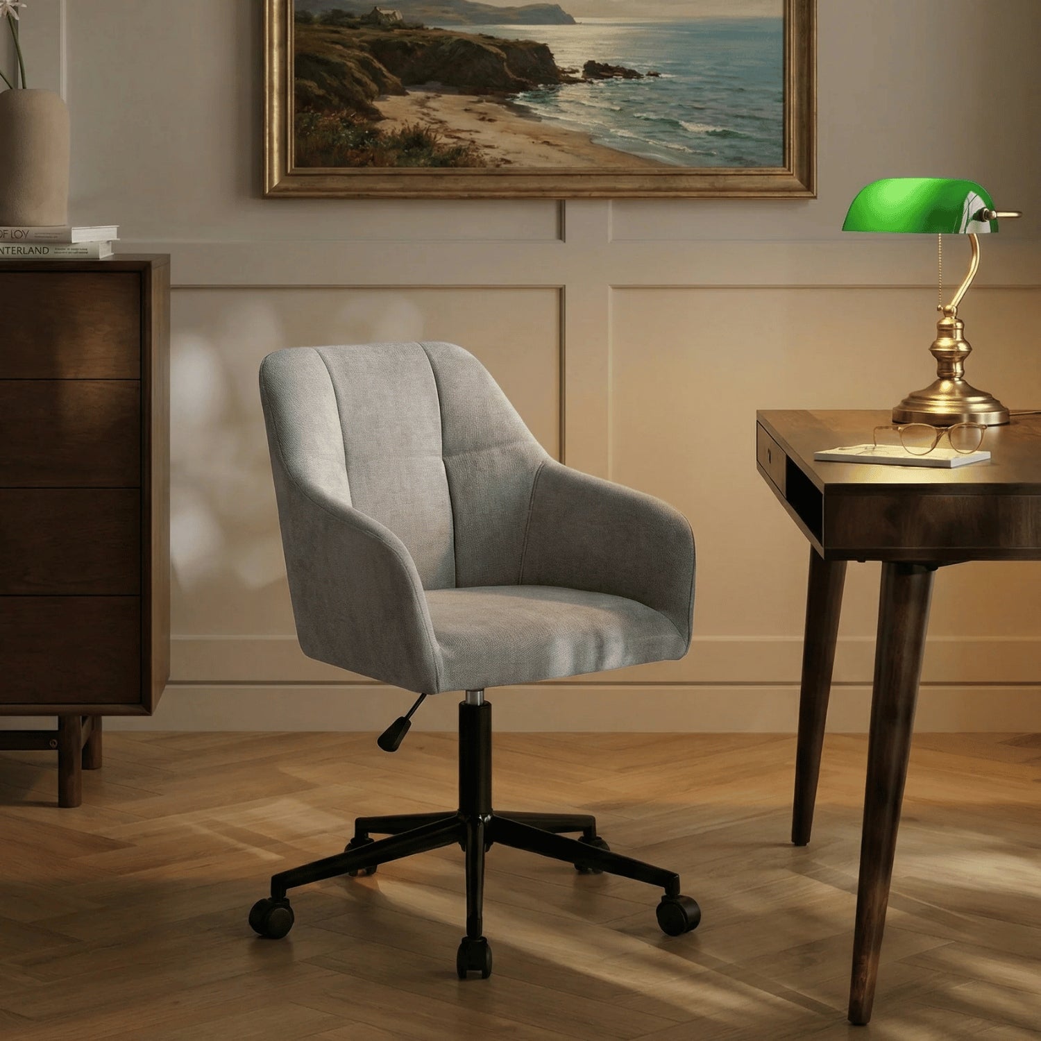 Modern Upholstered Swivel Chair for Desk Light Grey Black BALOS Brand MONOVO