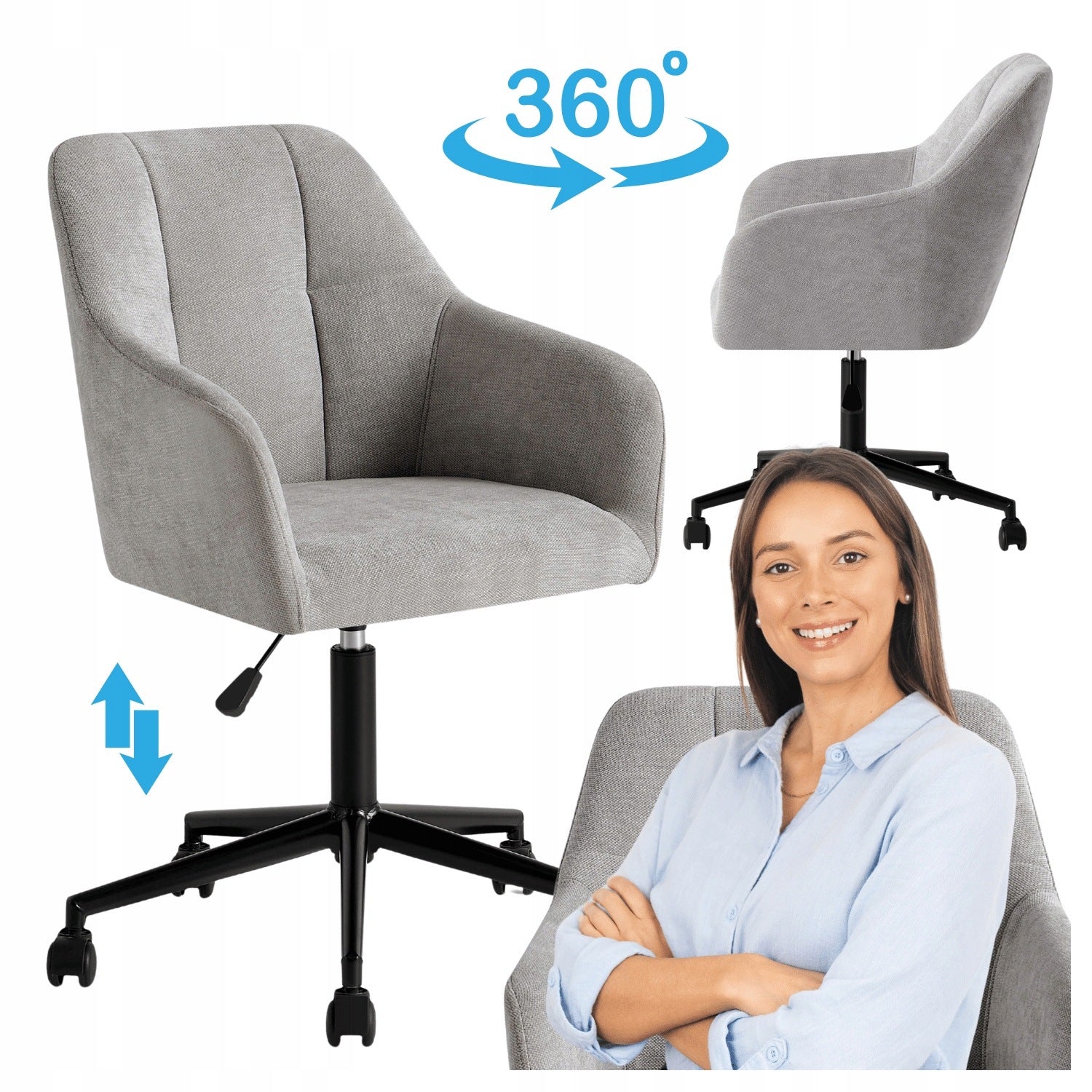 Modern Upholstered Swivel Chair for Desk Light Grey Black BALOS