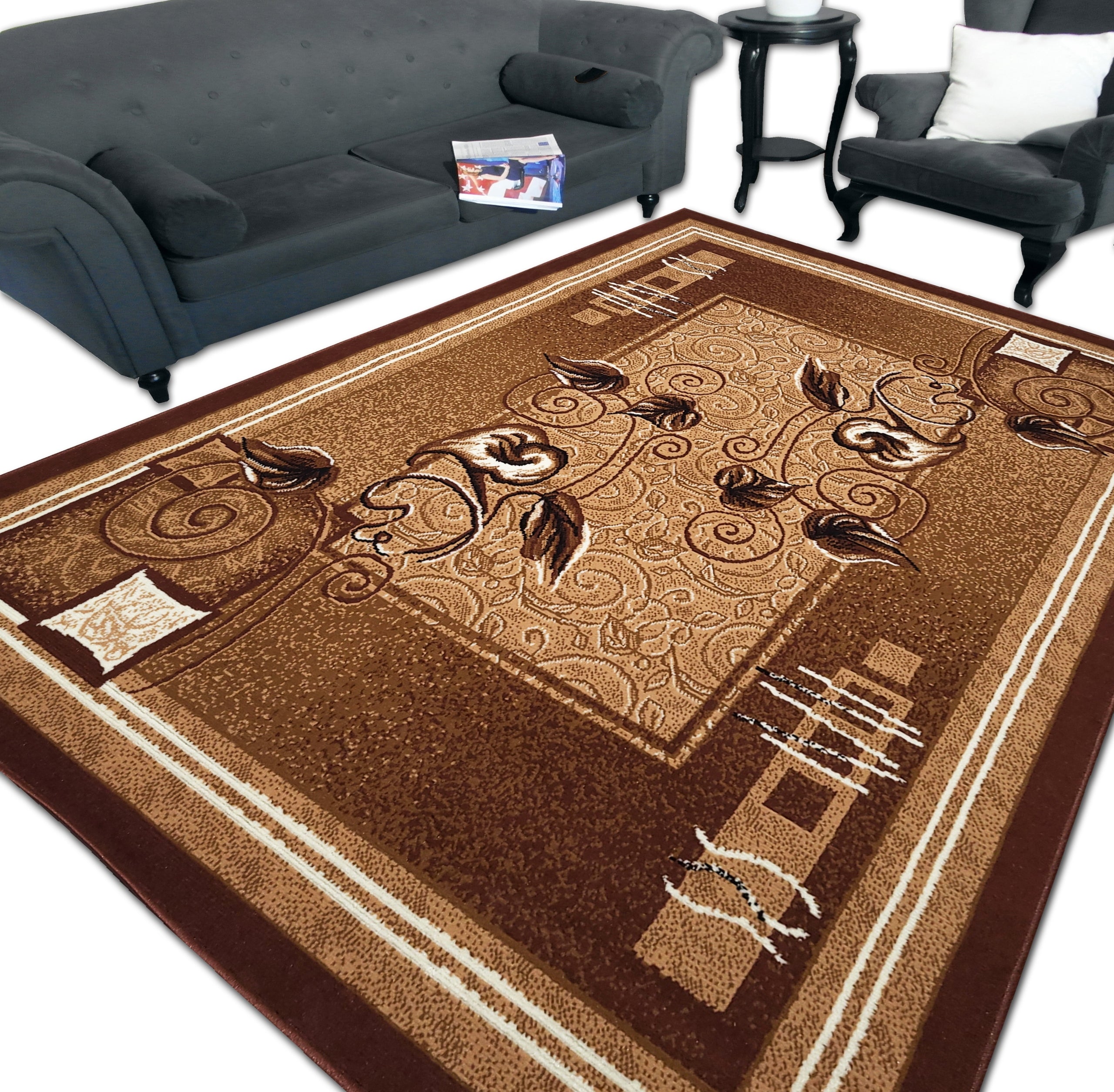 Modern Woven Carpet 220x300 ~2x3 Grey Brown Bordo Alfa BCF Shiraz