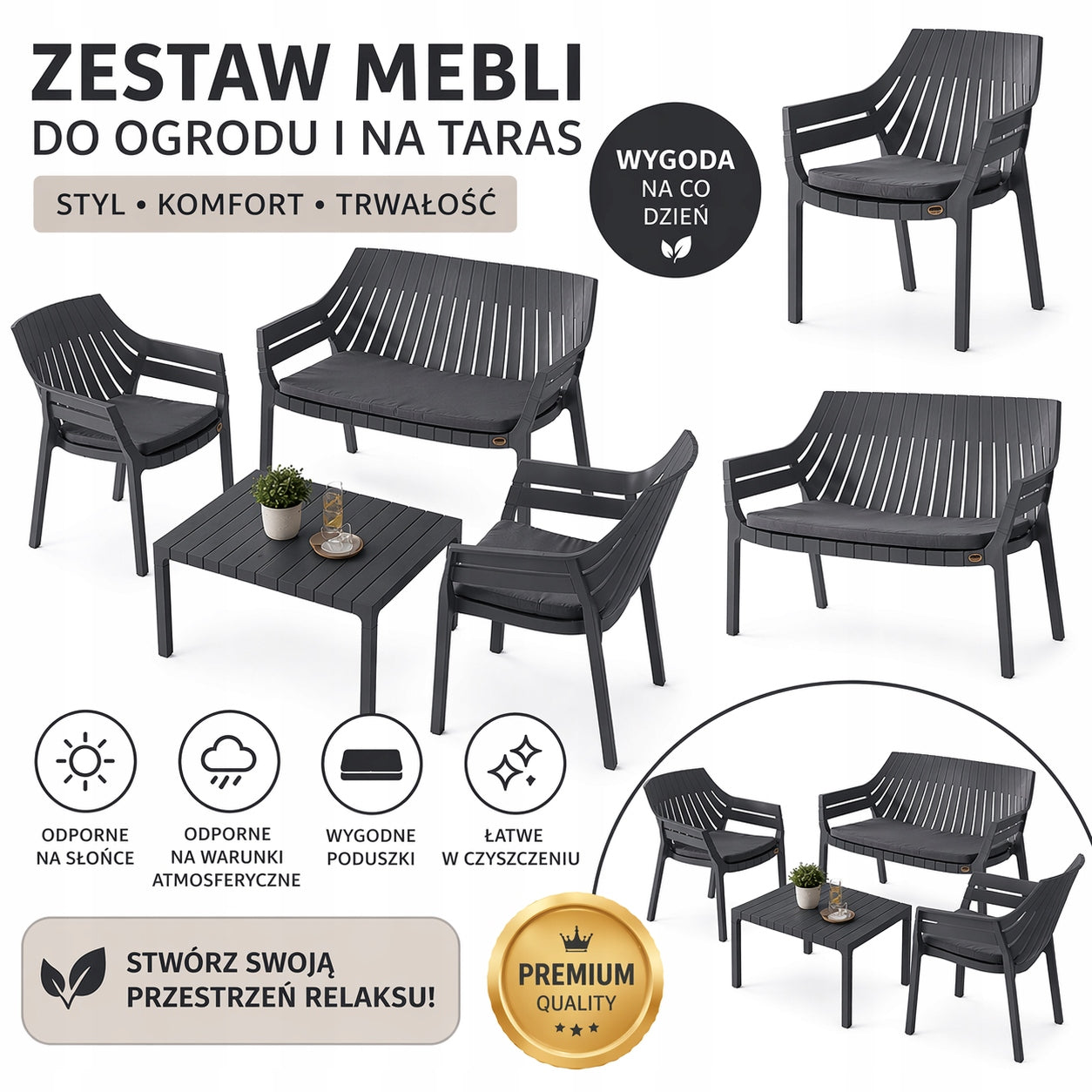 Modern compact sofa+ terrace set 2 armchairs+cushions+table Packaging status original