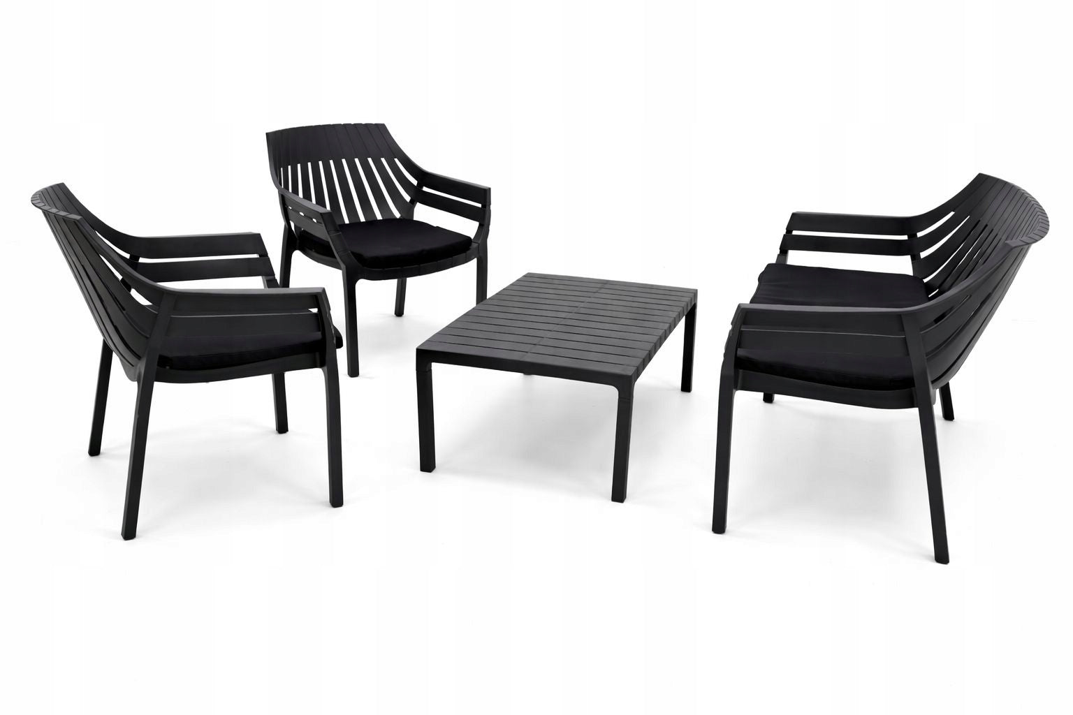 Modern compact sofa+ terrace set 2 armchairs+cushions+table Set contents armchair bench low coffee table