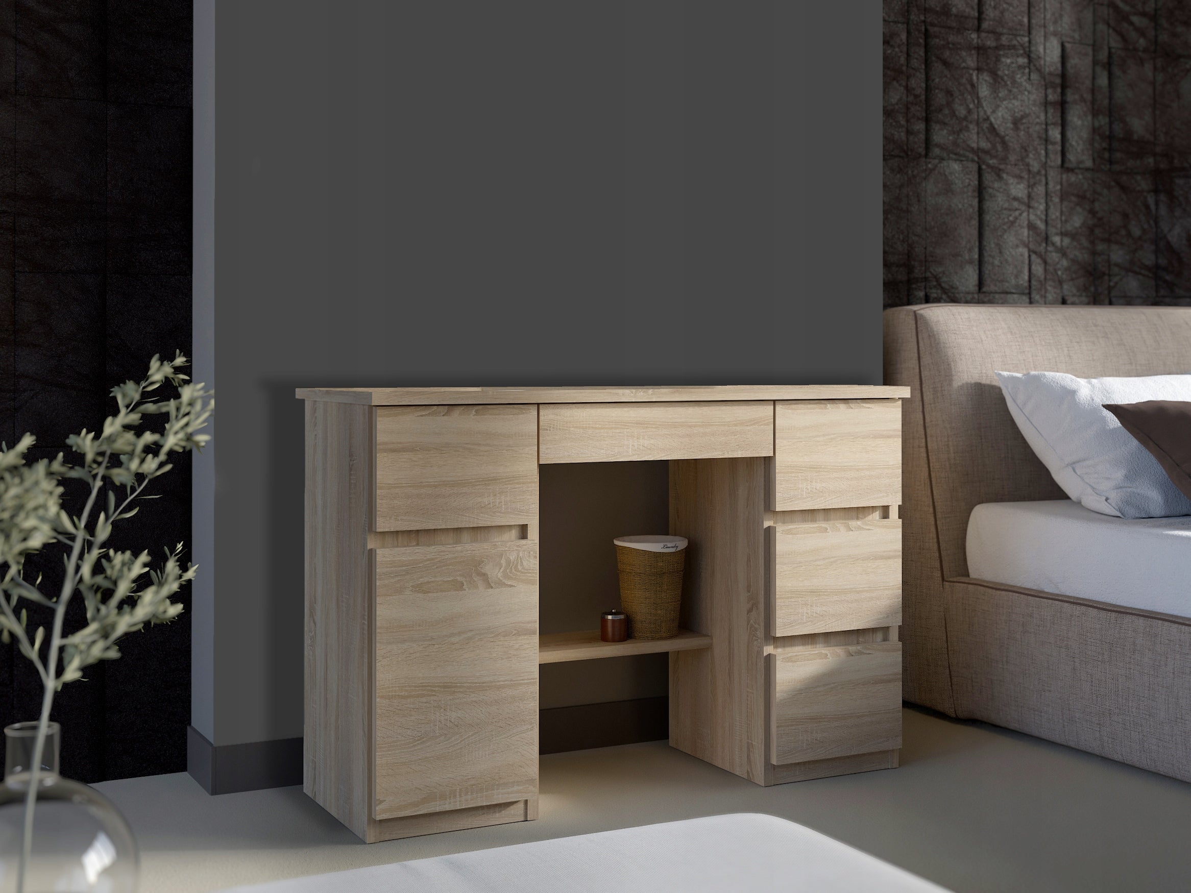 Modern desk OLIVIA SONOMA OAK with 5 drawers and cabinet, functional Manufacturer code PBOLIDS