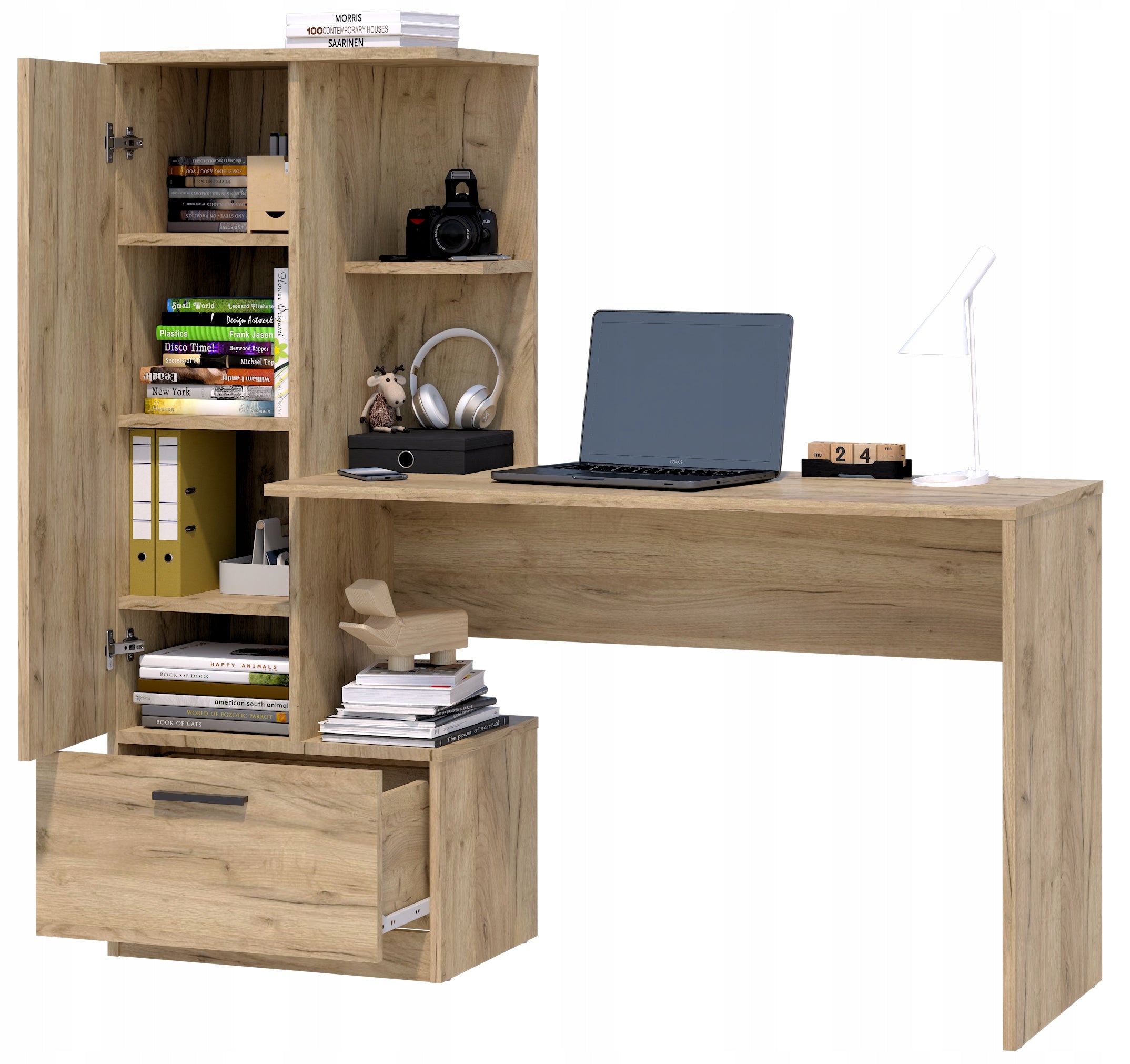 Modern desk with bookcase REGI CRAFT BOOKCASE DESK DRAWER HANDLES STYLE
