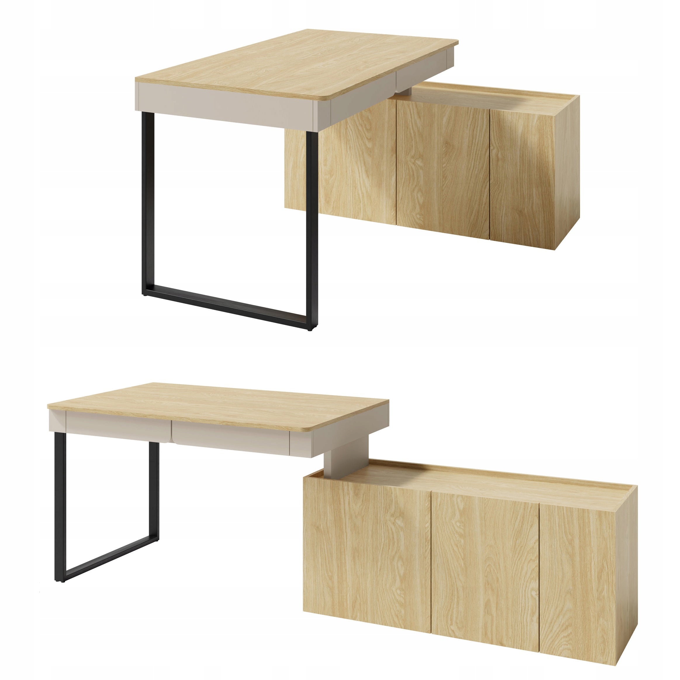 Modern desk with chest of drawers LICO Beige sand computer desk