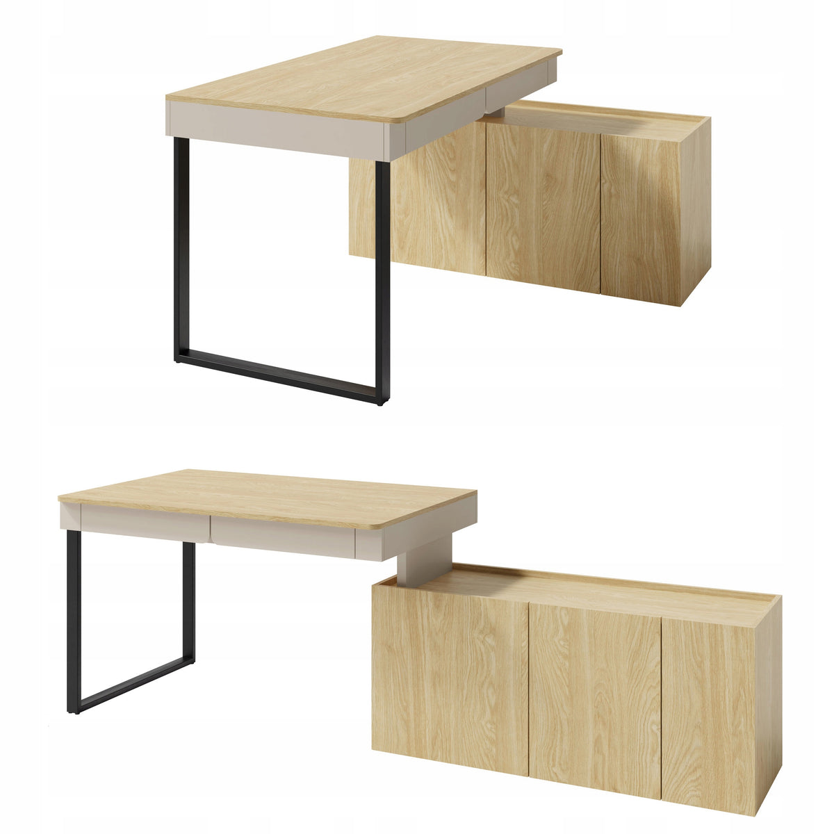 Modern desk with chest of drawers LICO Beige sand computer desk
