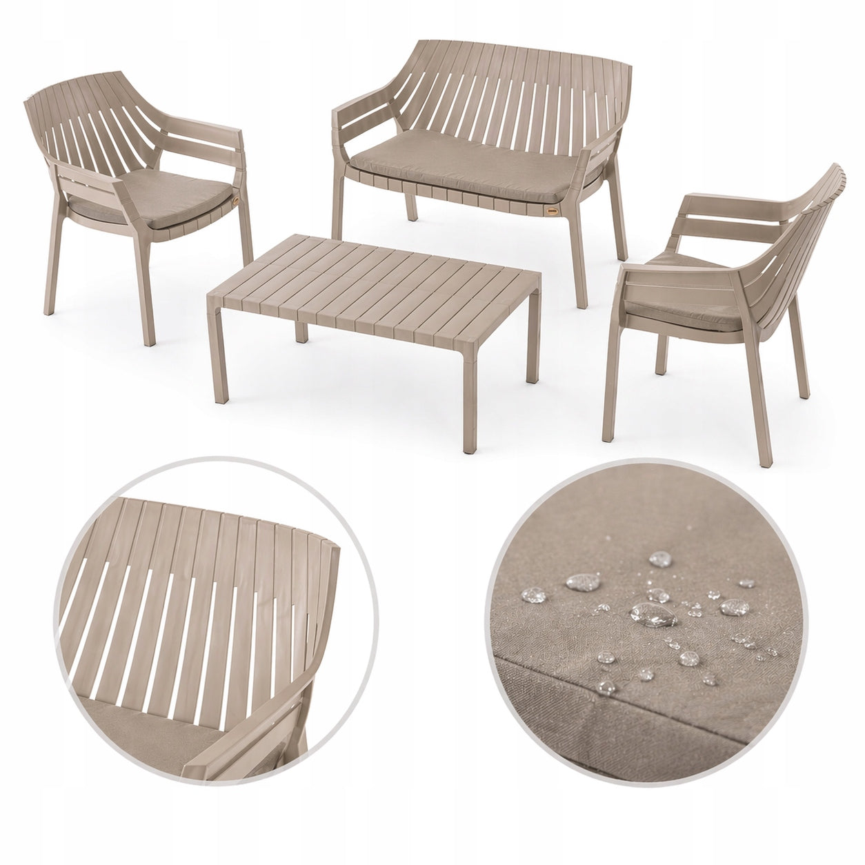 Modern terrace set balcony AZURE sofa+ 2 armchairs+pillows+table