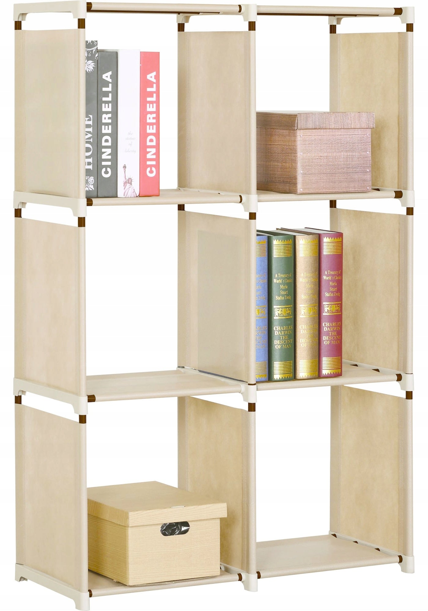 Modular Bookcase Folding Shelves Cabinet Organizer Beige METRO Brand Halmar