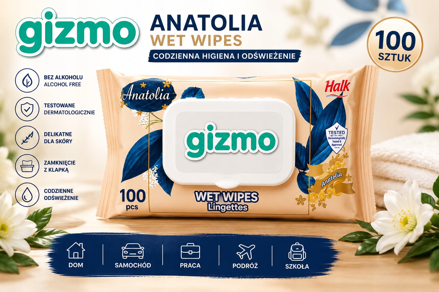 Moisturized Wipes Gizmo Anatolia 100 pcs. Alcohol Free Manufacturer code 642