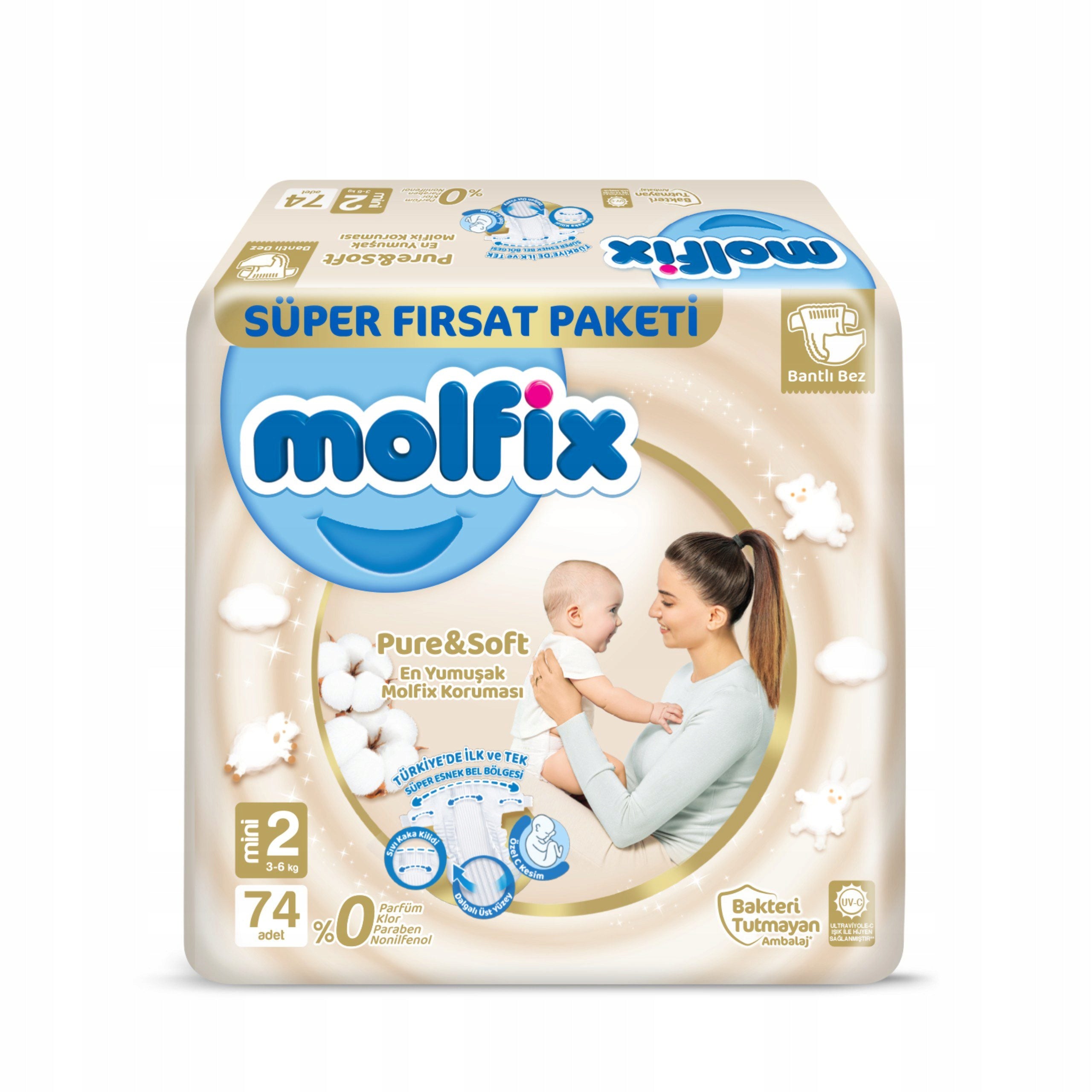 Molfix - Pure&Soft Mini 2 disposable nappies; 3-6kg 74pcs