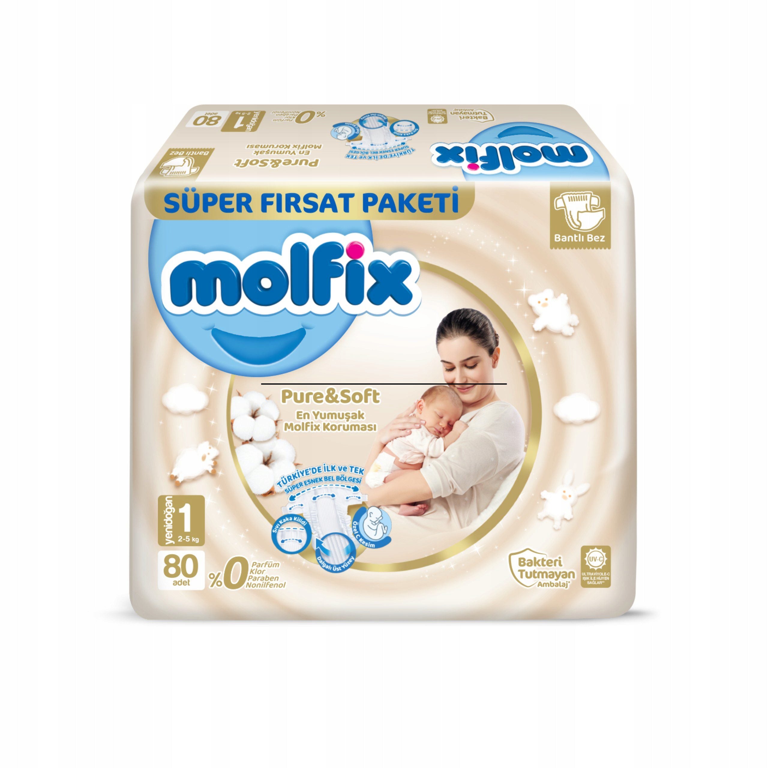 Molfix - Pure&Soft Newborn disposable nappies 1 2-5kg 80pcs