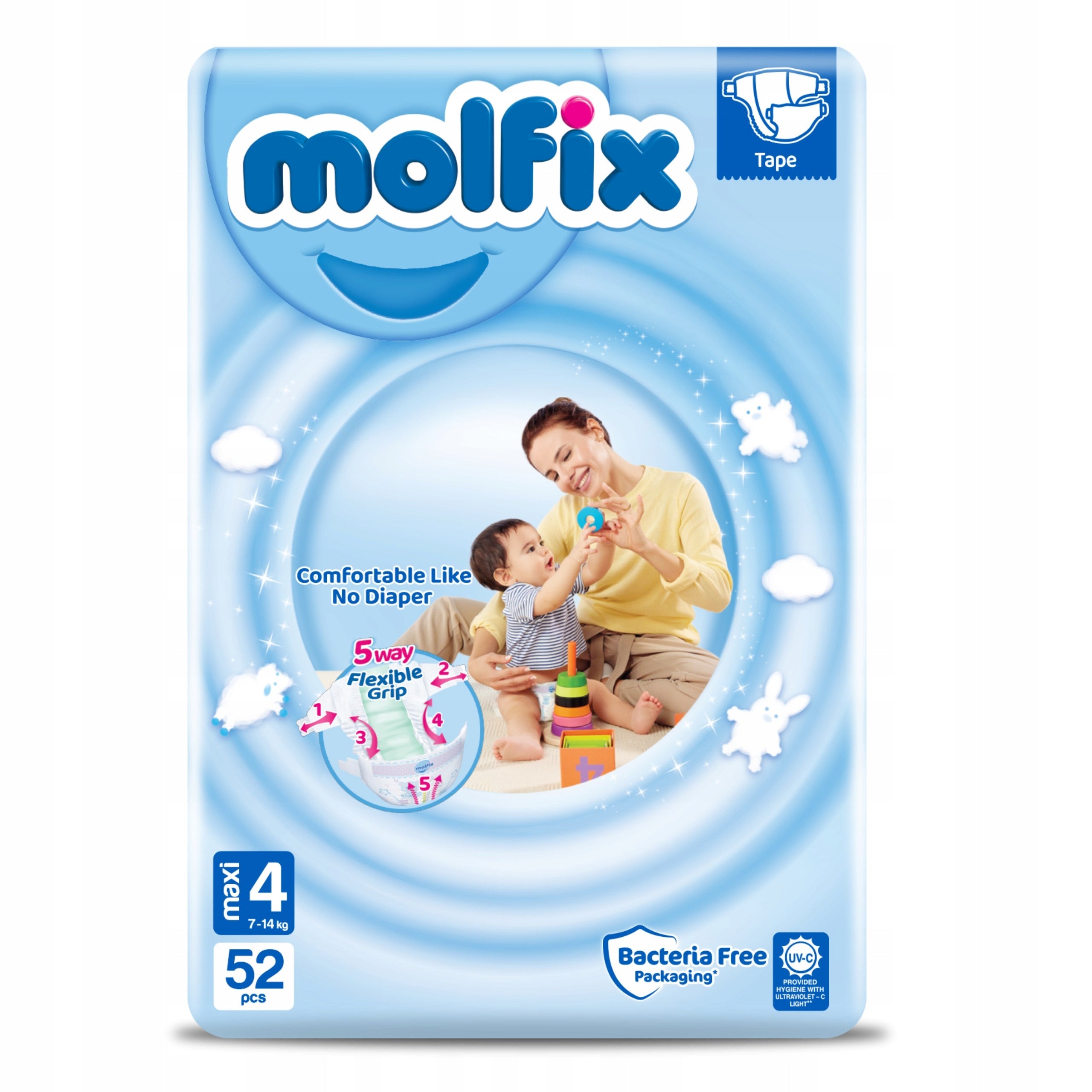 Molfix - disposable diapers MAXI 4 - 7-14kg 52pcs Packaging status original