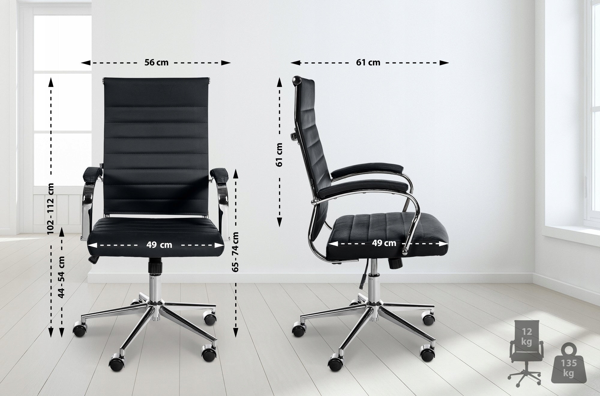 Mollis Genuine Leather Office Chair, Black Packaging status original