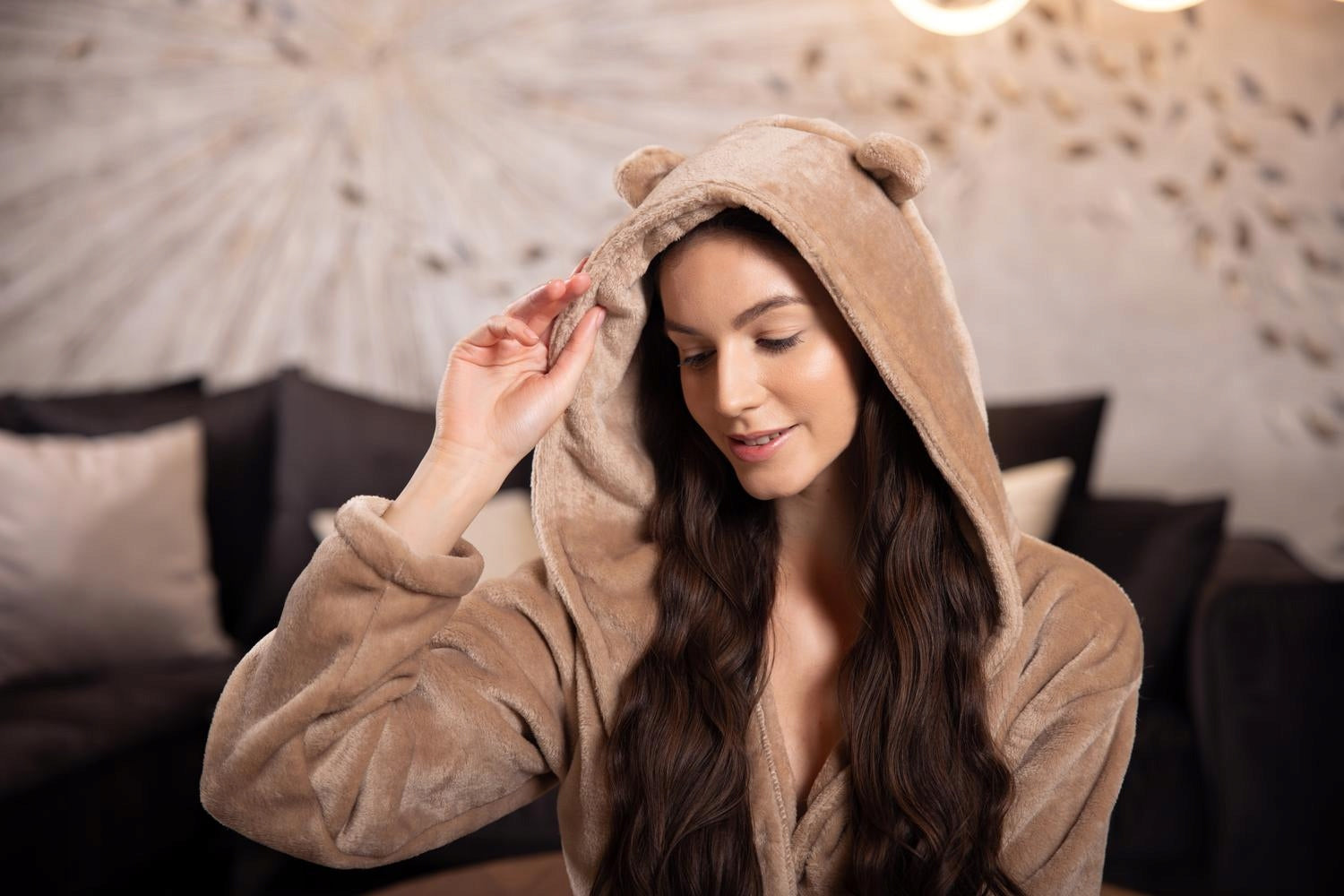 Bademantel für Damen Momenti Per Me Teddy 60235, braun 