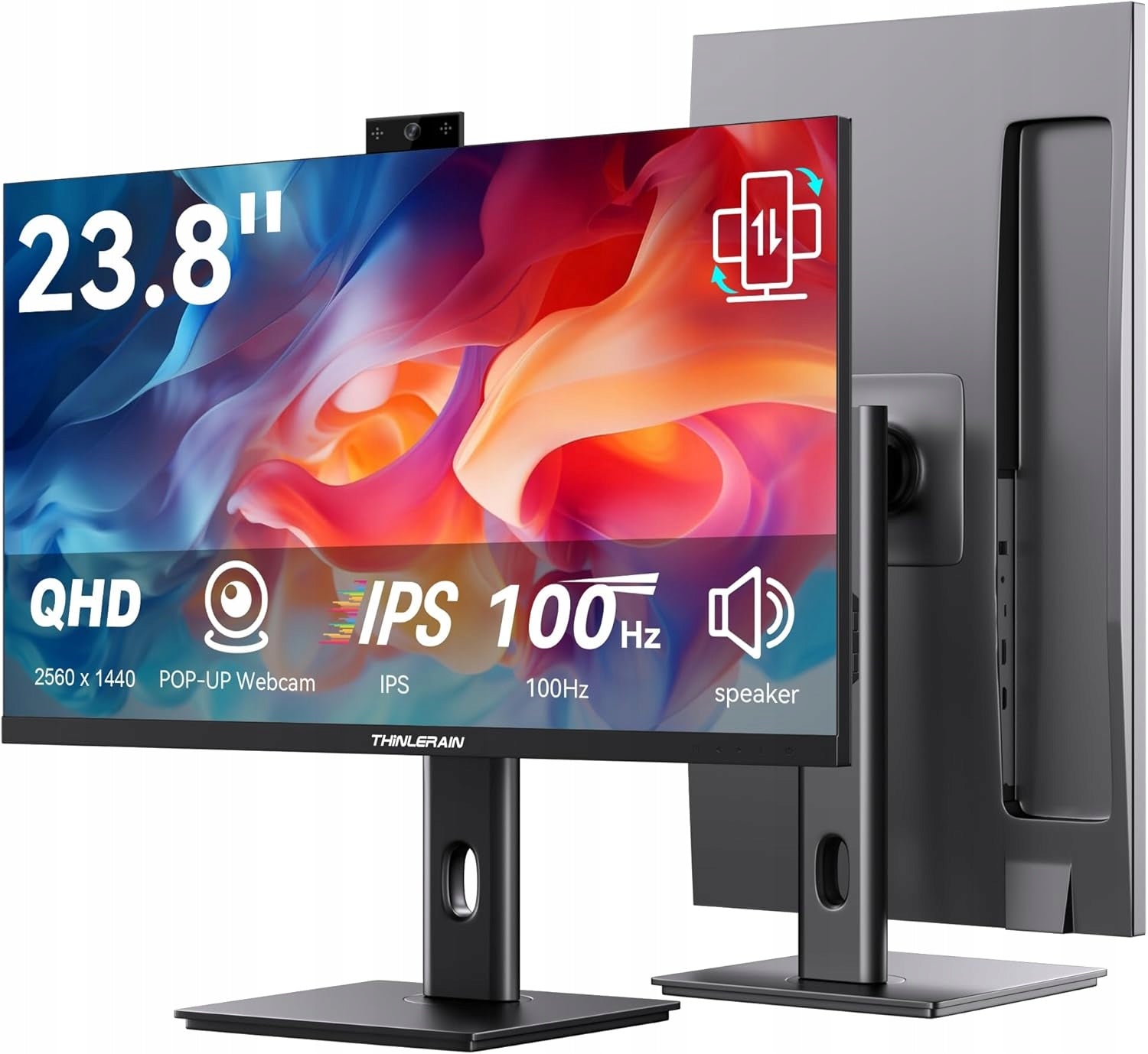 Monitor 23,8 inch 2K IPS 100Hz Camera 3MP Microphone HDMI Vertical Gaming