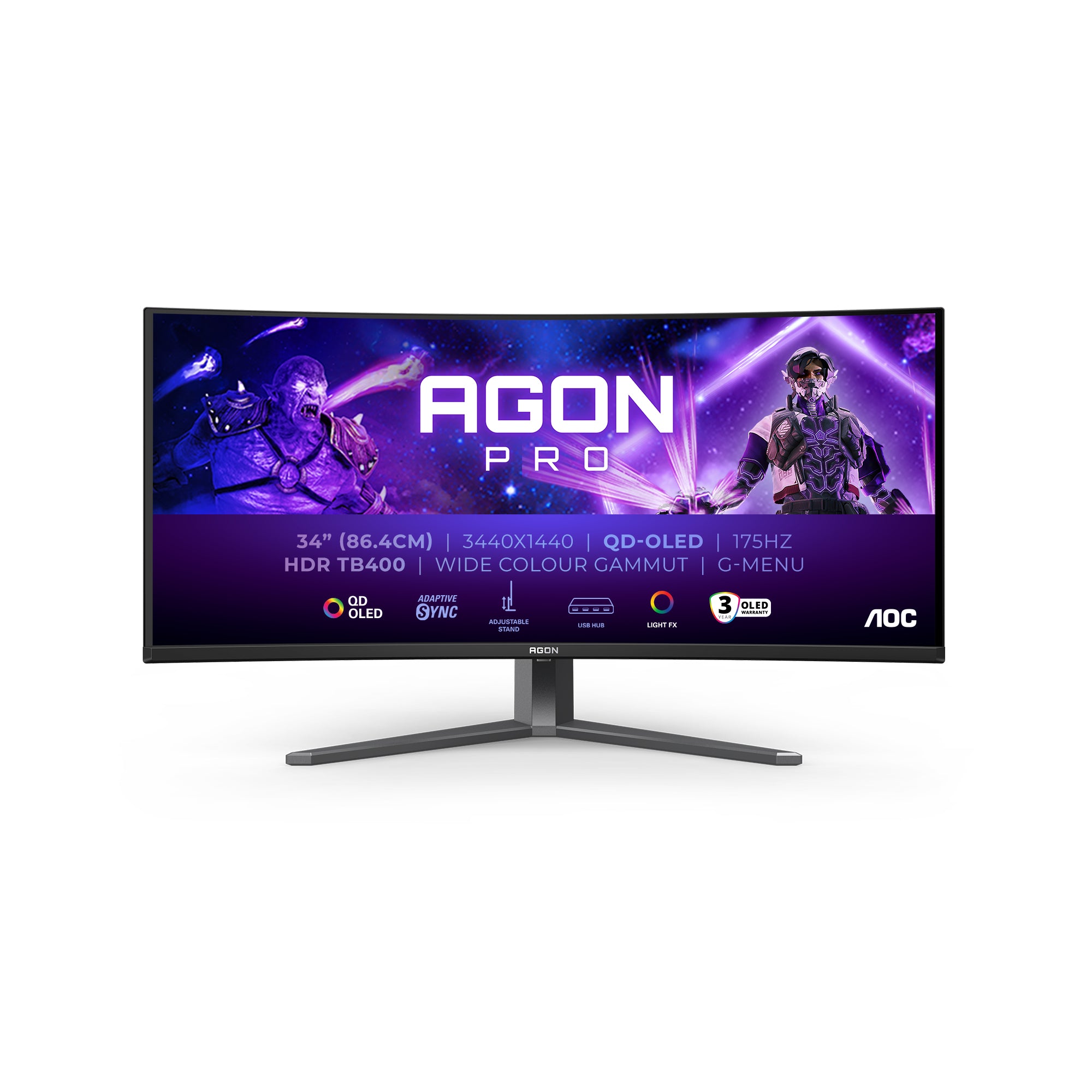Monitor AOC 34" AG346UCD QD-OLED WQHD 175Hz 2xHDMI DP 4xUSB speakers Packaging status original