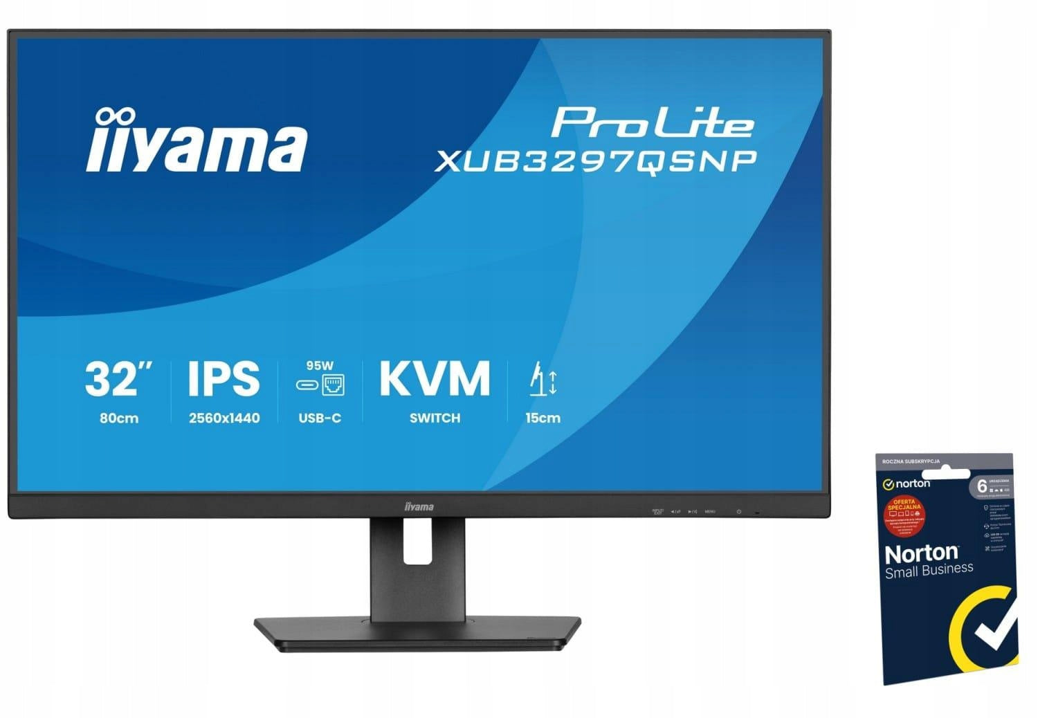 Monitor Iiyama XUB3297QSNP-B1 - 100Hz QHD IPS 32" + Norton Small Business
