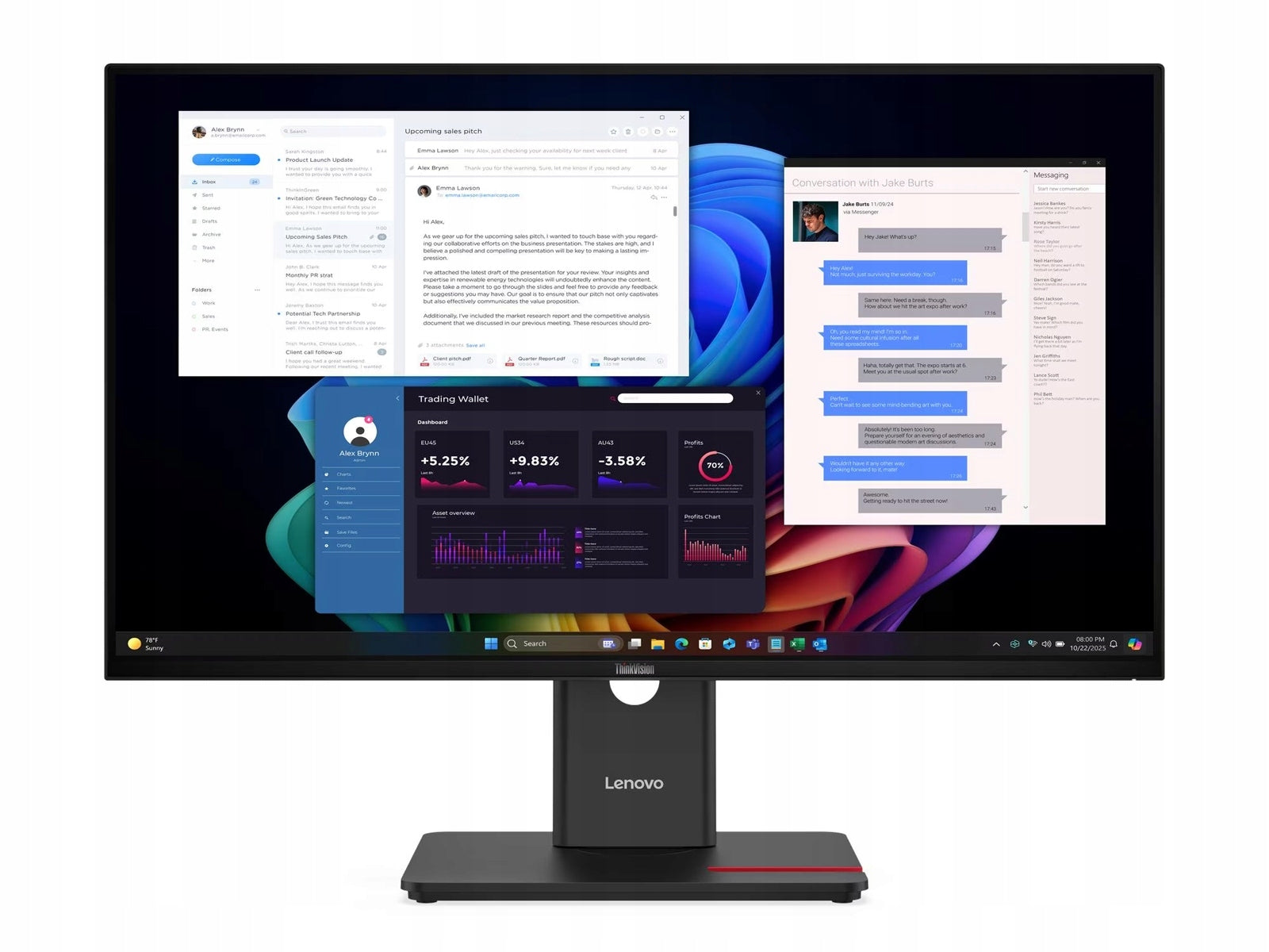 Monitor Lenovo ThinkVision T27ud-40 27"/4K IPS/60 Hz/HDMI/DP/RJ45/CAM/PIVOT