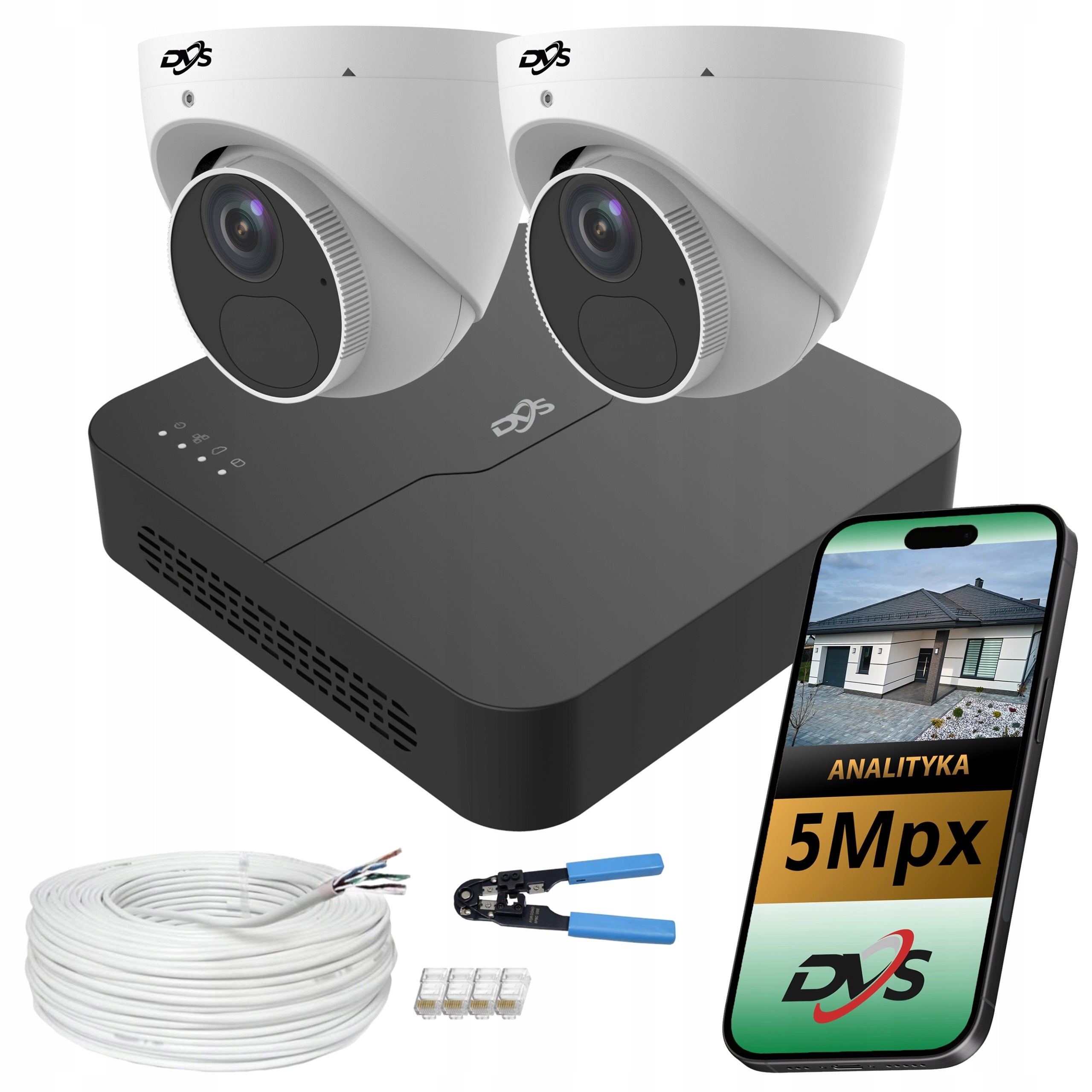 Monitoring Kit 2 IP PoE Dome Cameras 5Mpx Microphone House Apartment