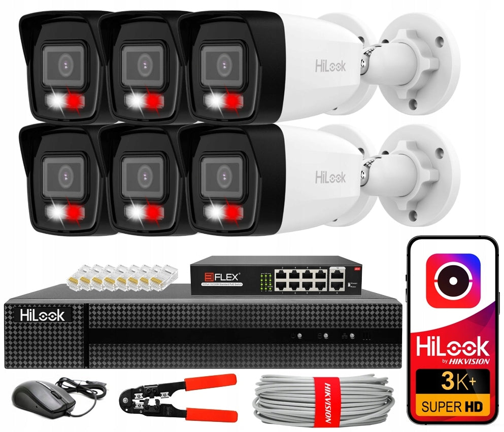 Monitoring Kit 6 IP Cameras 6MPx EXTERNAL HiLook by Hikvision PoE App