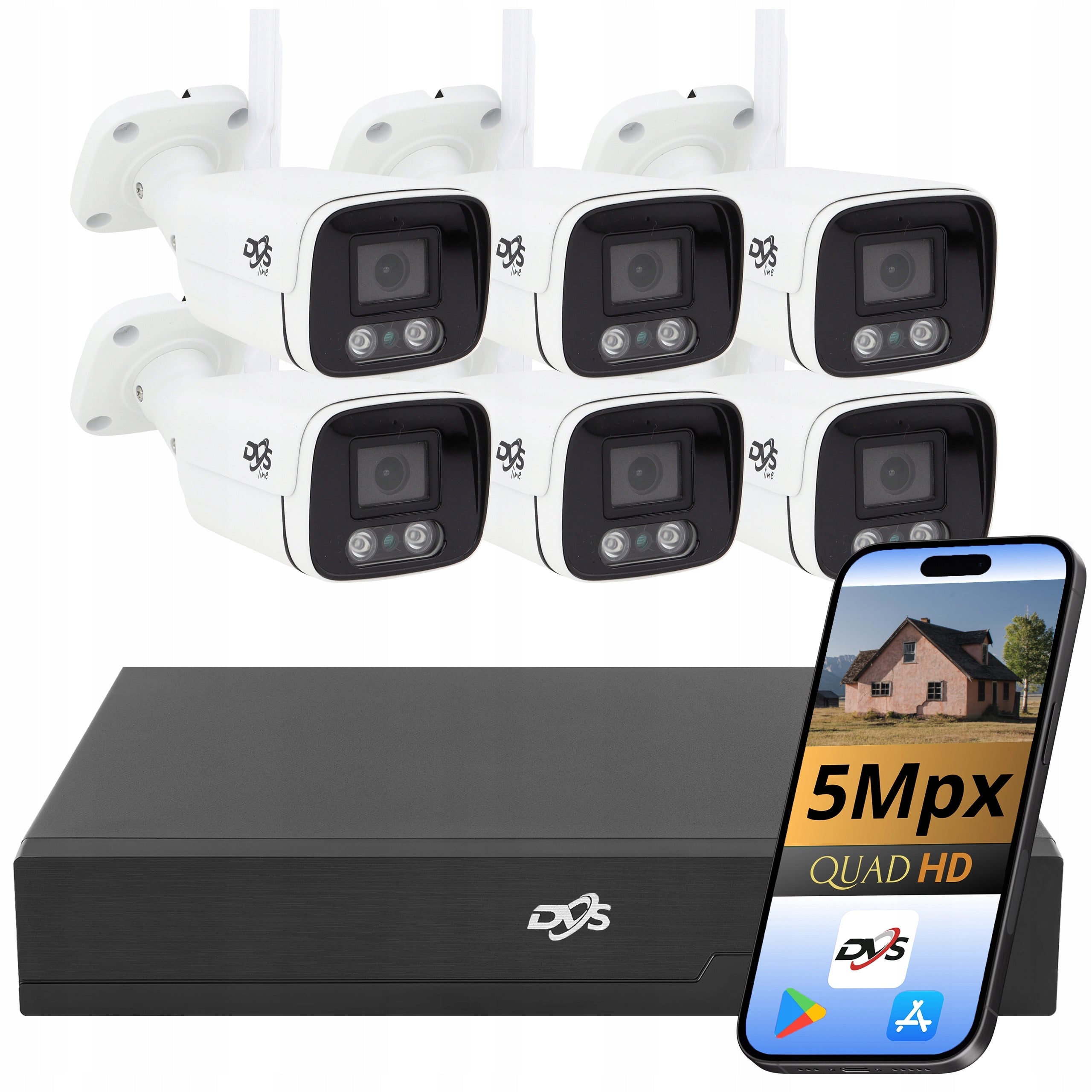 Monitoring Kit 6 Outdoor WiFi Cameras 5Mpx Metal Tube Recorder