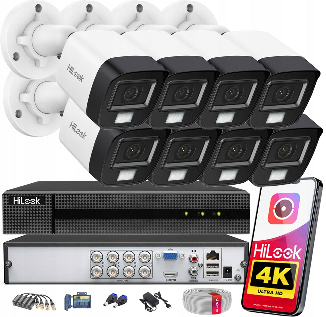 Monitoring Kit 8 Cameras TurboHD 8Mpx 4K HiLook by Hikvision App