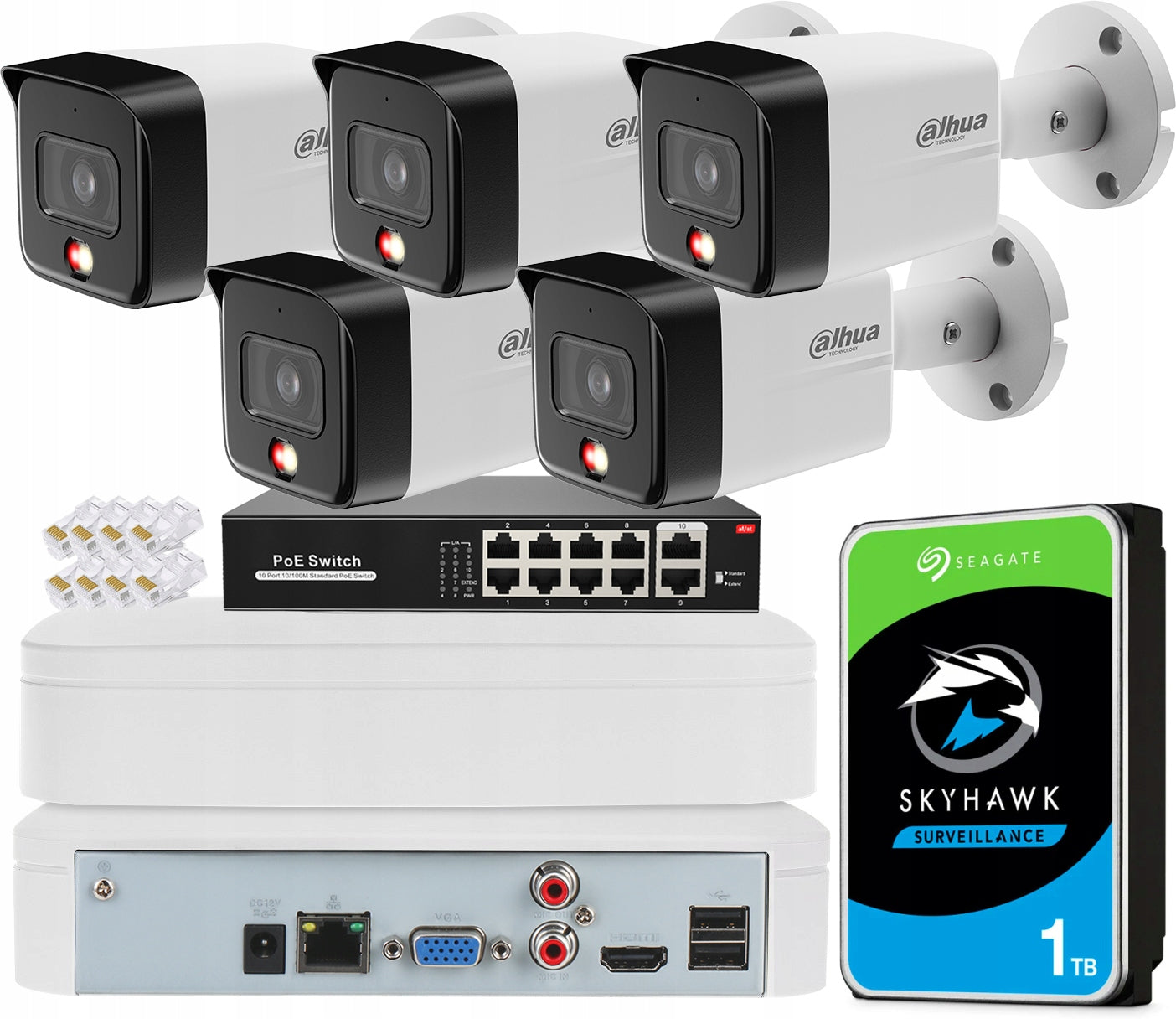 Monitoring Kit Dahua 5x Cameras 6Mpx IPC-HFW1639TC-A-IL PoE