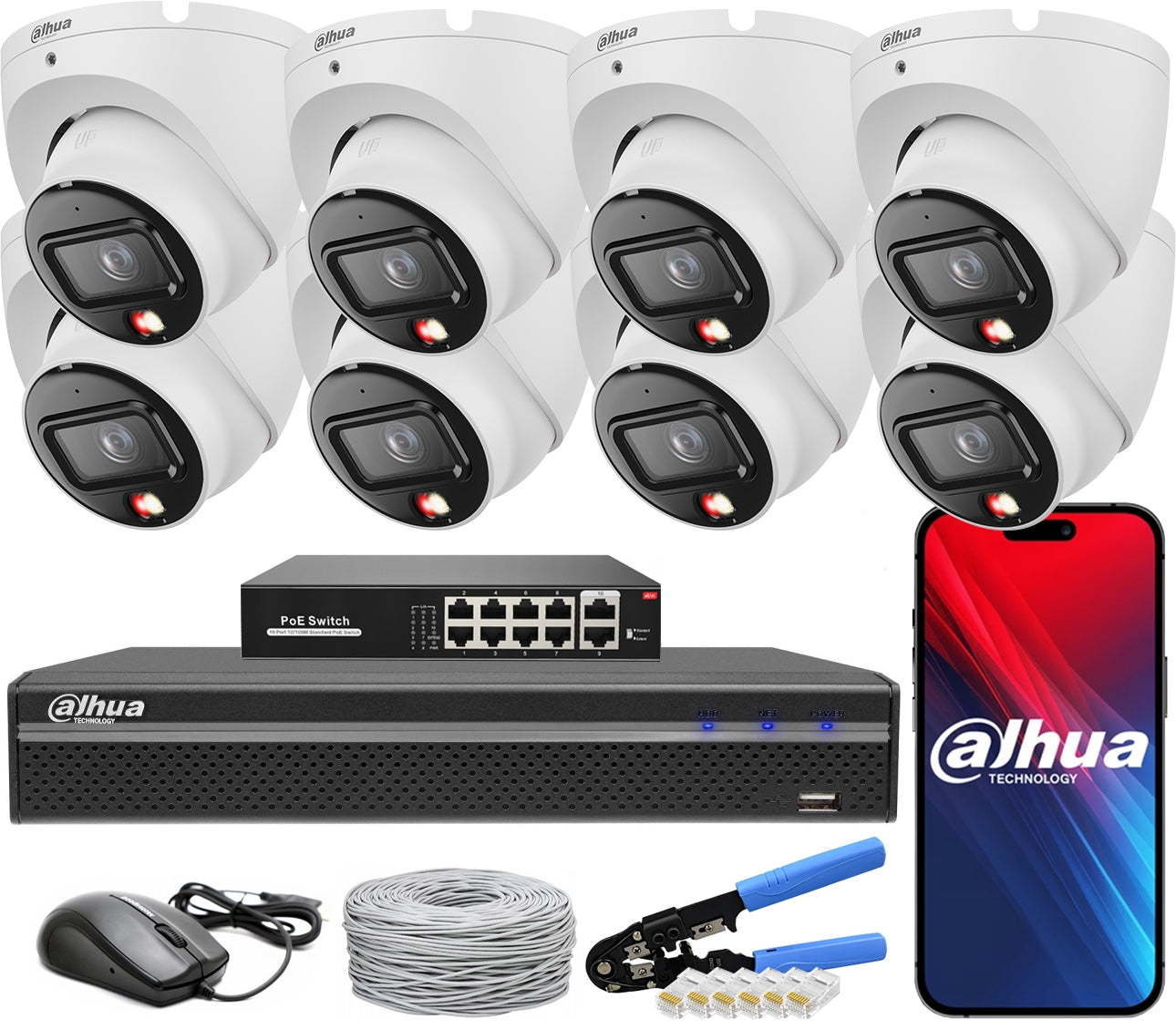 Monitoring Kit Dahua 8 Cameras 6Mpx IPC-HDW1639T-A-IL-0280B-S6 PoE