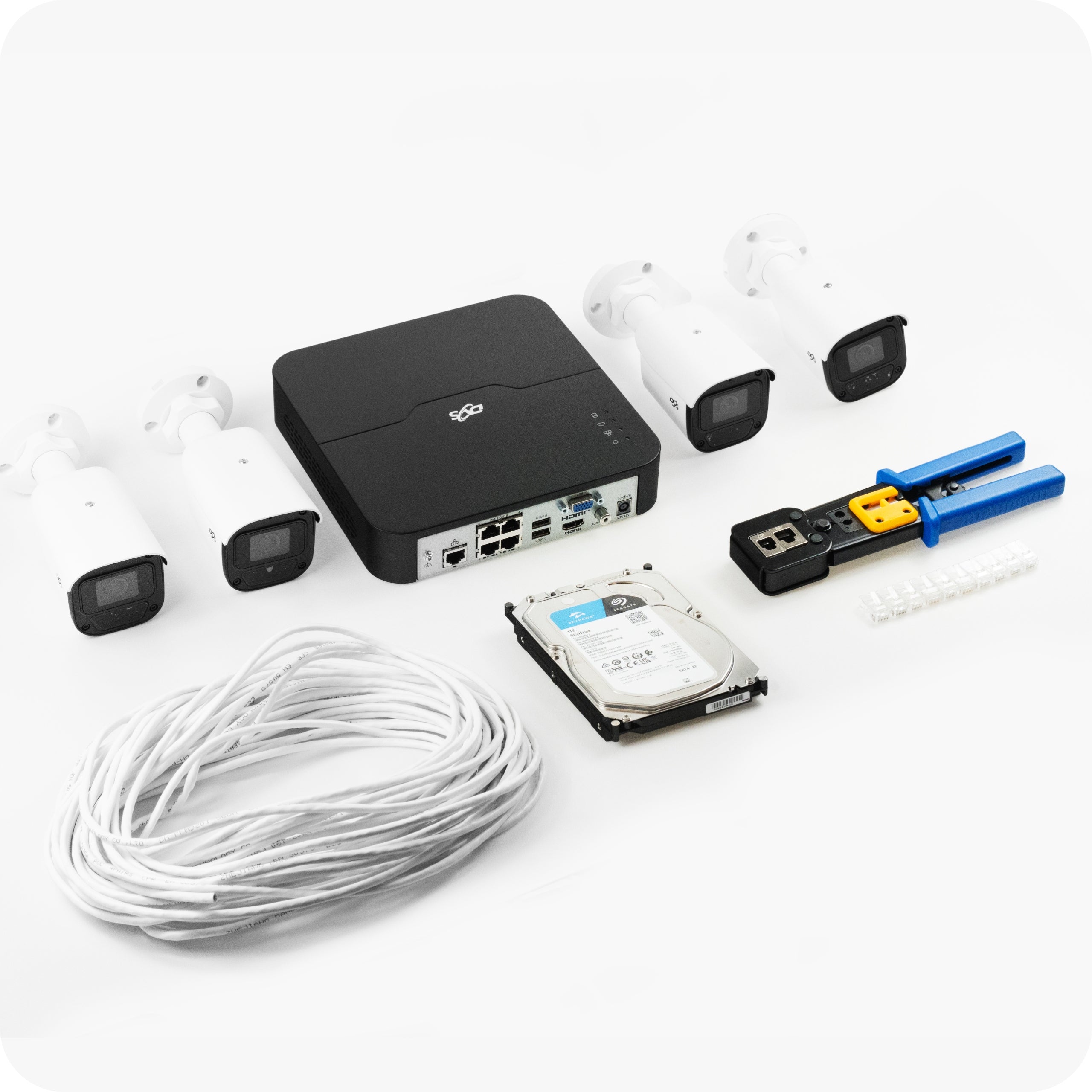 Monitoring kit 4 cameras IP PoE 5Mpx horn drive 1TB company office AI DVS Manufacturer code DVS-NVR0401-U8-PoE+4xDVS-MP5028UT-IP+1TB