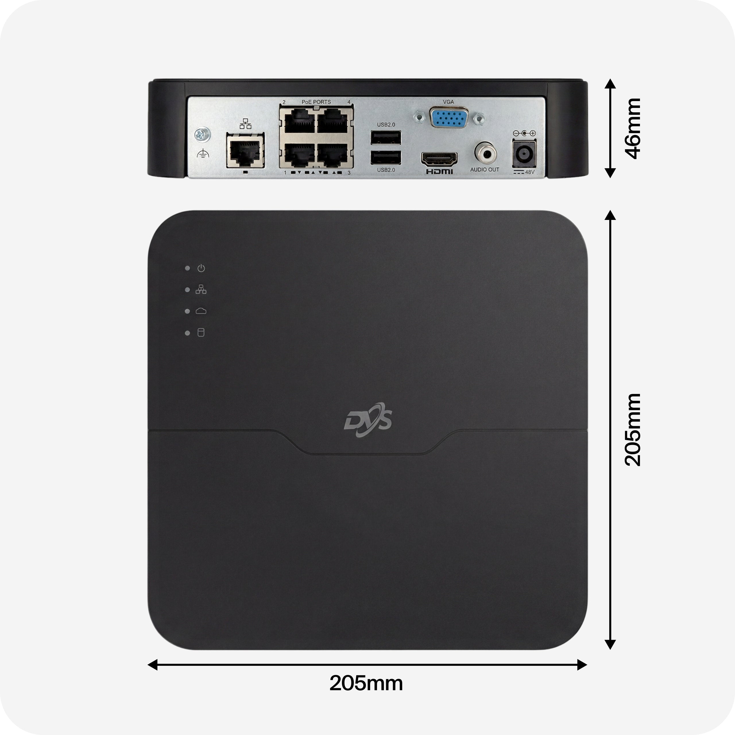 Monitoring kit 4 cameras IP PoE 5Mpx tube house plot company AI DVS Manufacturer code DVS-NVR0401-U8-PoE+4xDVS-MP5028UT-IP - IP POE