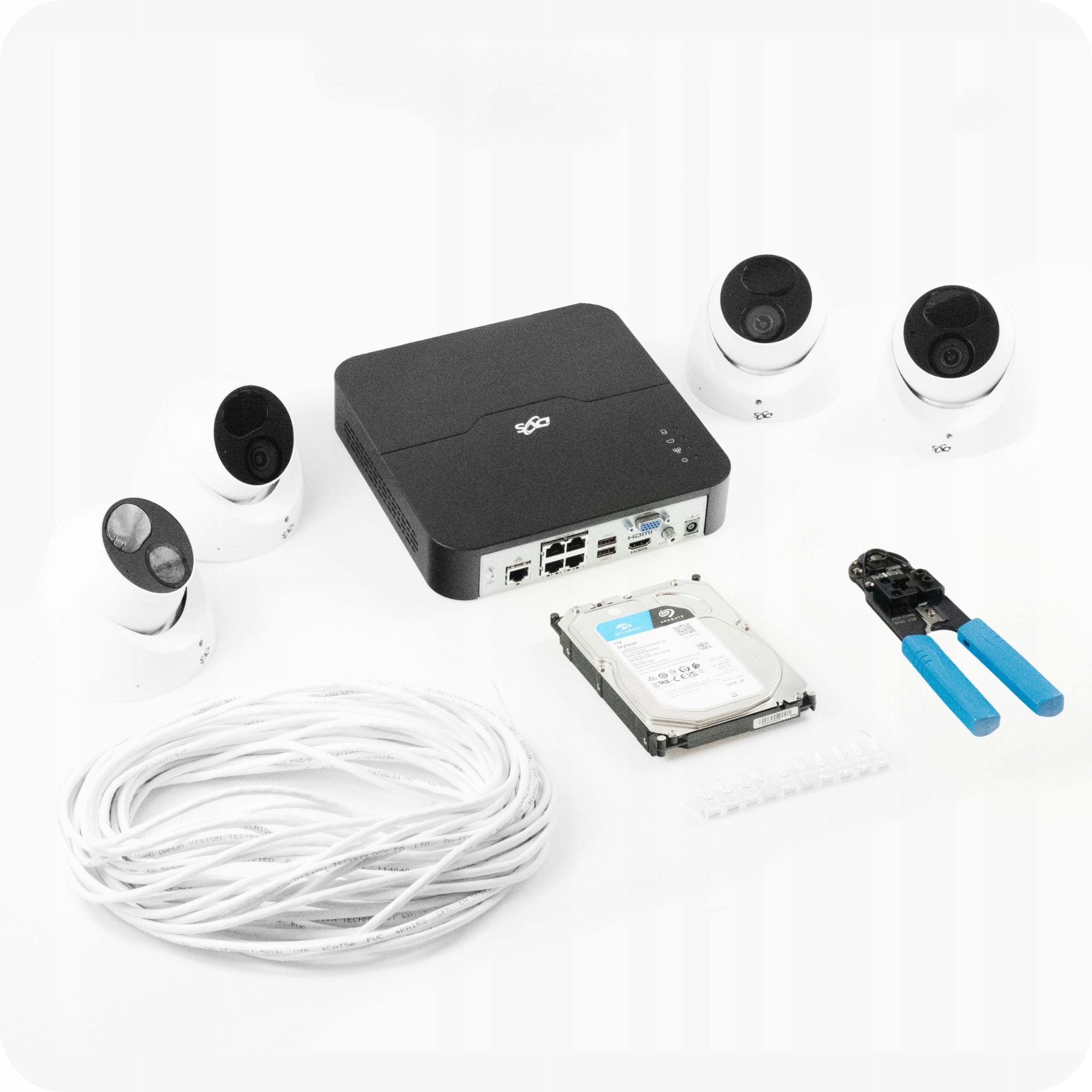 Monitoring kit 4 dome cameras IP PoE 5Mpx disk 1TB company shop DVS Packaging status original