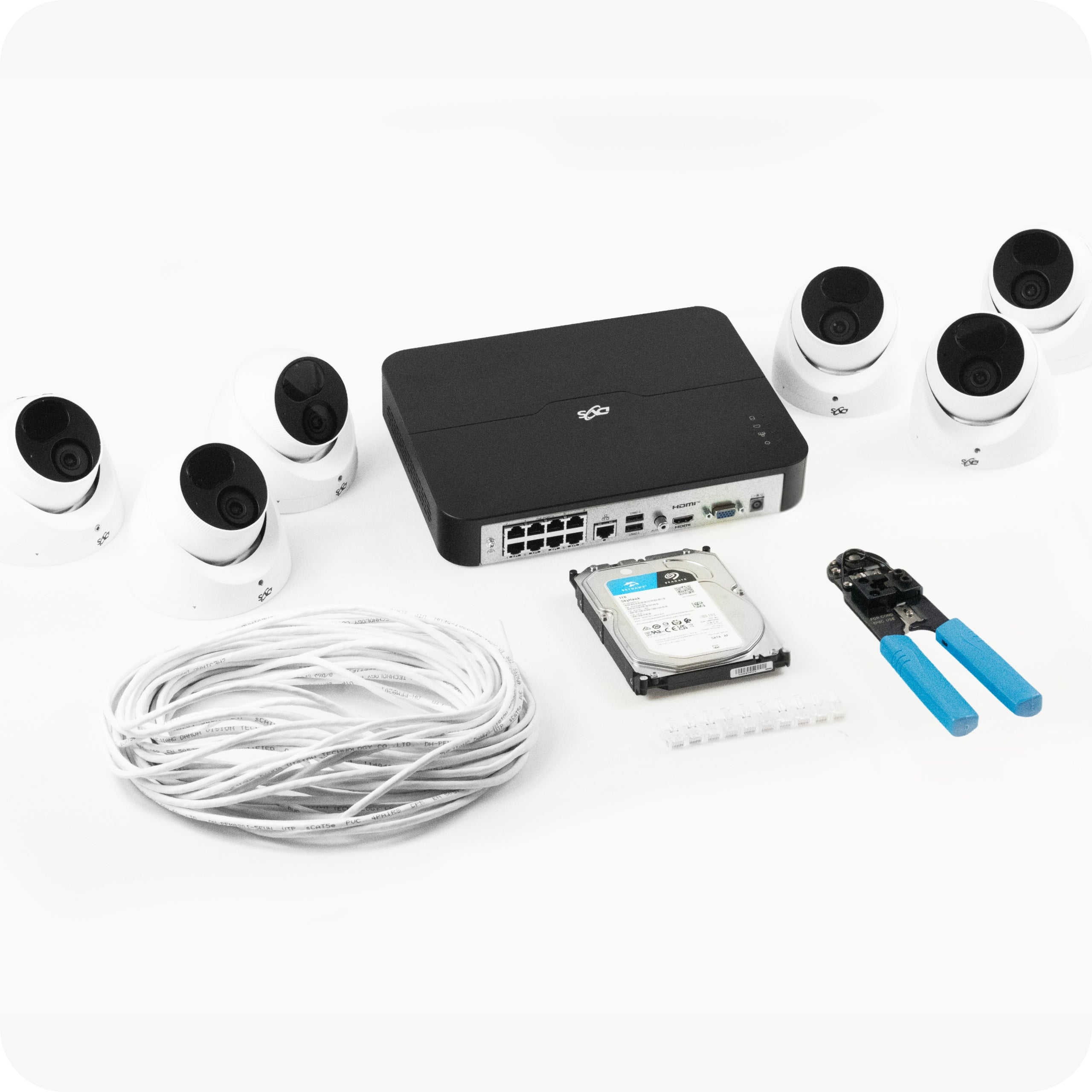 Monitoring kit 6 dome cameras IP PoE 5Mpx disk 1TB office shop DVS Packaging status original