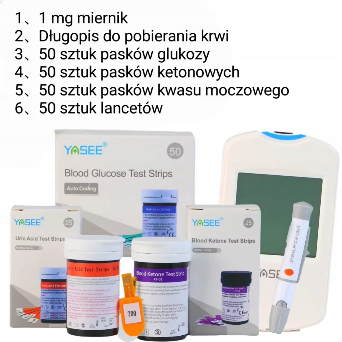 Monitorowanie 3 w 1 poziomu glukozy we krwi, ketonów i kwasów moczowych
