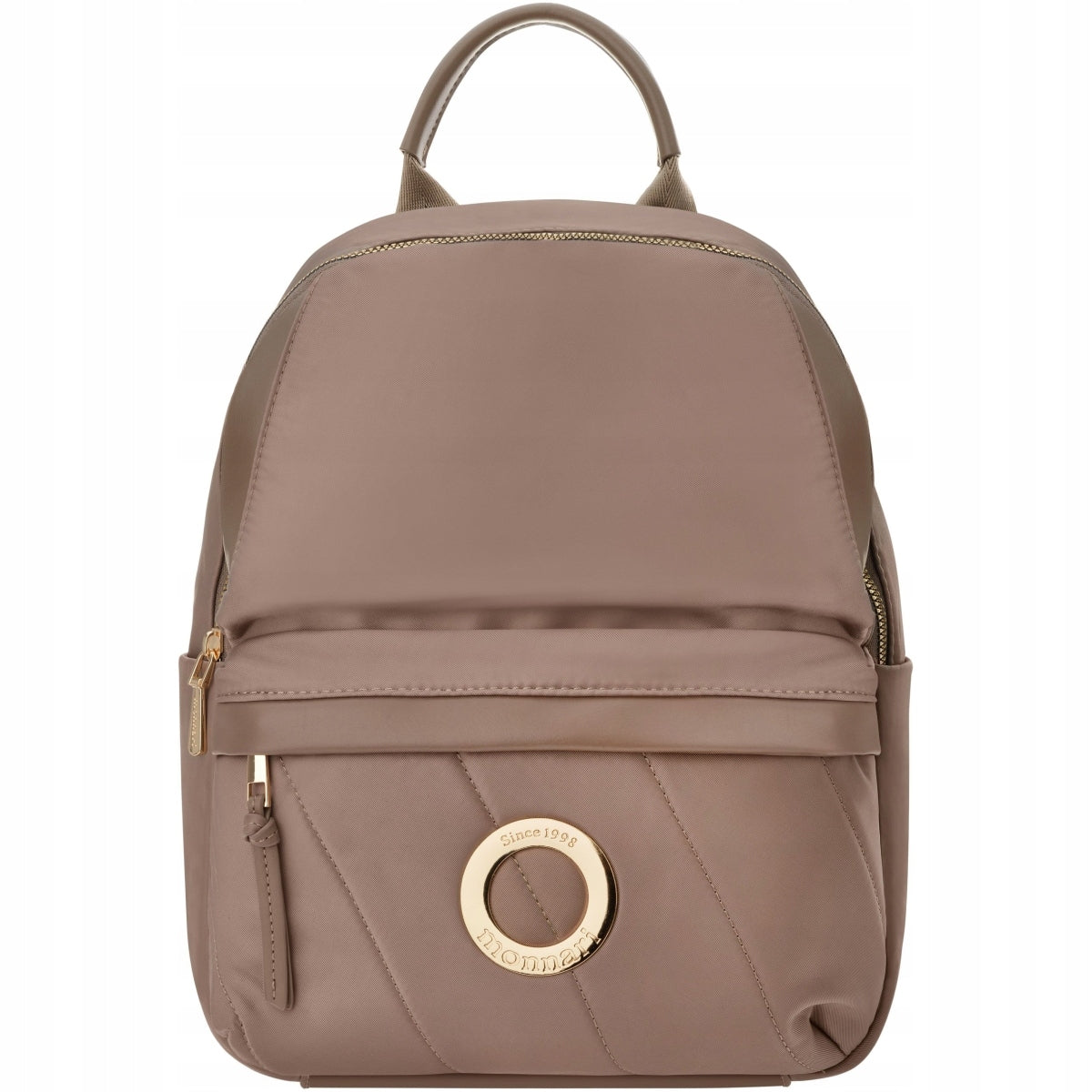 Monnari Beautiful Beige Women's Backpack Logo Wide Straps Gold Inserts