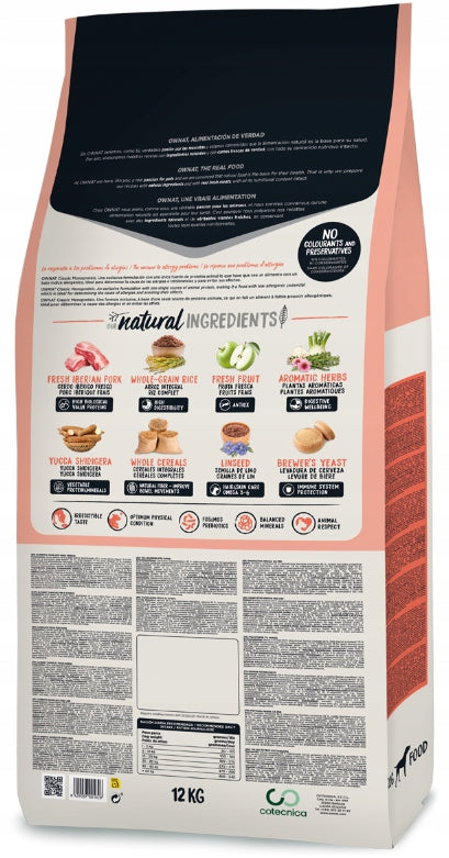 Monoprotein Dry Food Ownat Iberian Pork 12kg Rich in Pork Brand Ownat