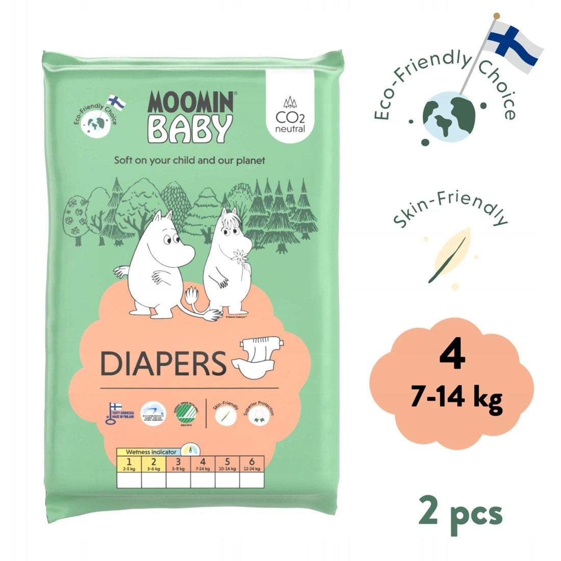 Moomin Baby 4 Maxi 7-14 kg (2 pcs), eco nappies