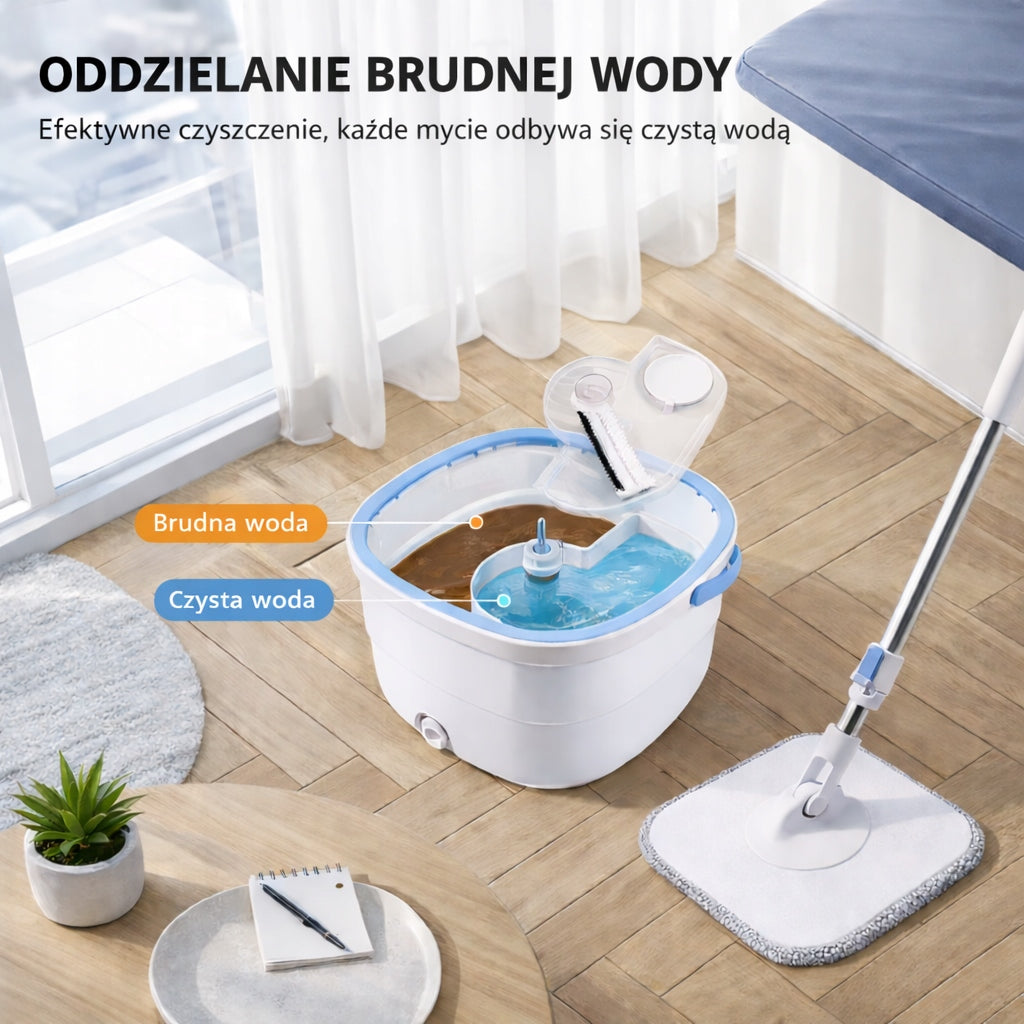 Mop Obrotowy Kwadratowy 360° z Wiadrem, Oddzielanie Czystej Wody, 3x Wkład Packaging status original