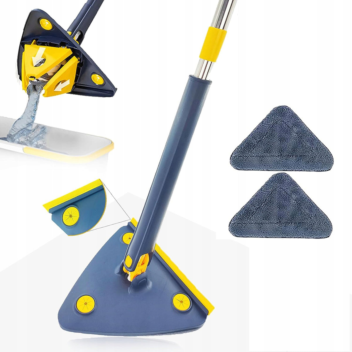 Mop Obrotowy Płaski Trójkątny Z Wyciskaczem 2X Zapas Do Mycia Podłogi 25cm