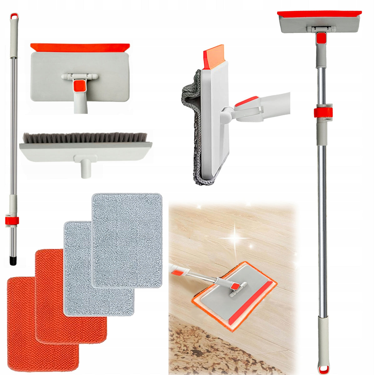 Mop Obrotowy Z Sciagaczka + Szczotka Do Mycia Podłogi Teleskopowy 85-130cm