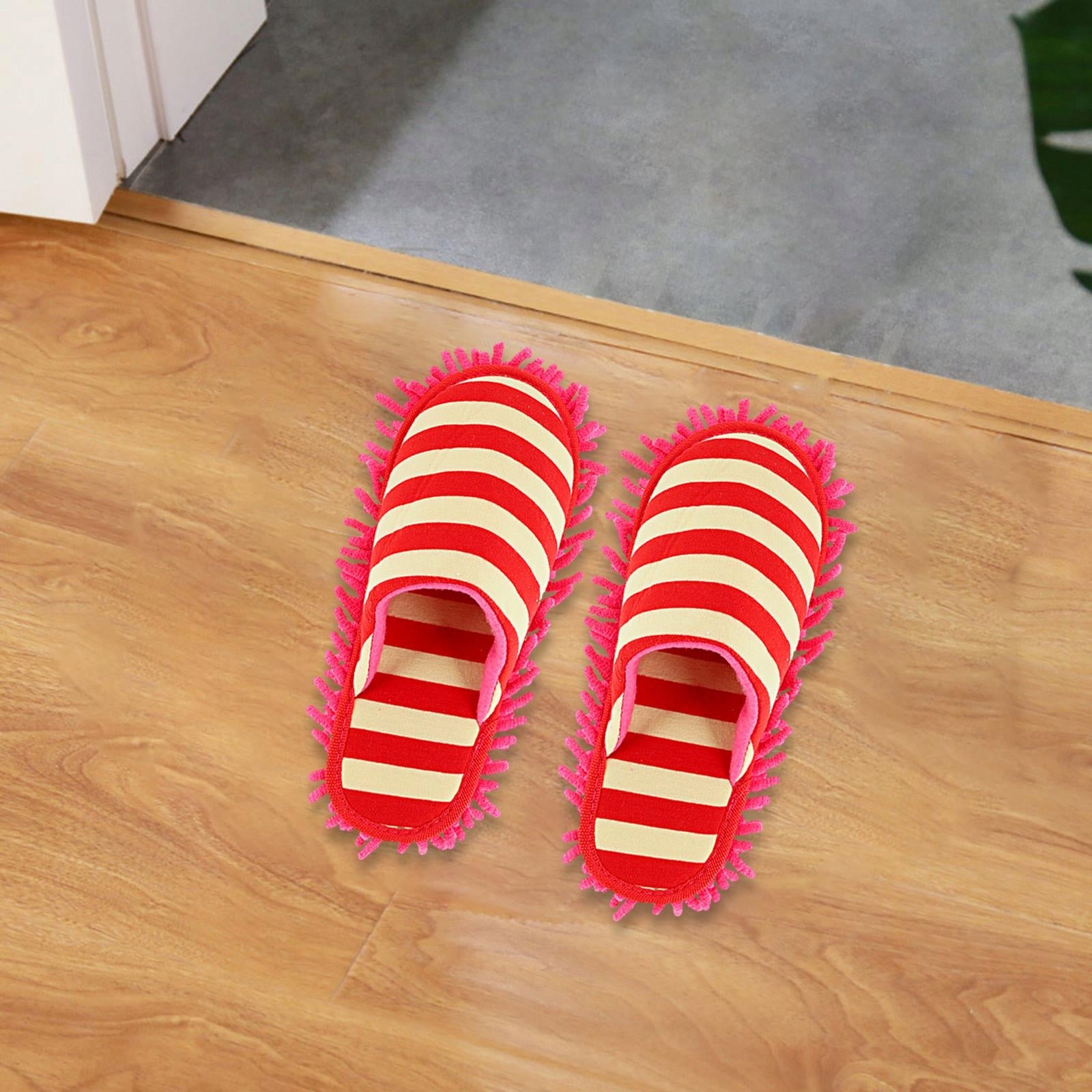 Mop Slipper Shoes Chenille Floor Cleaning Tool Dust Cleaning Slippers Red