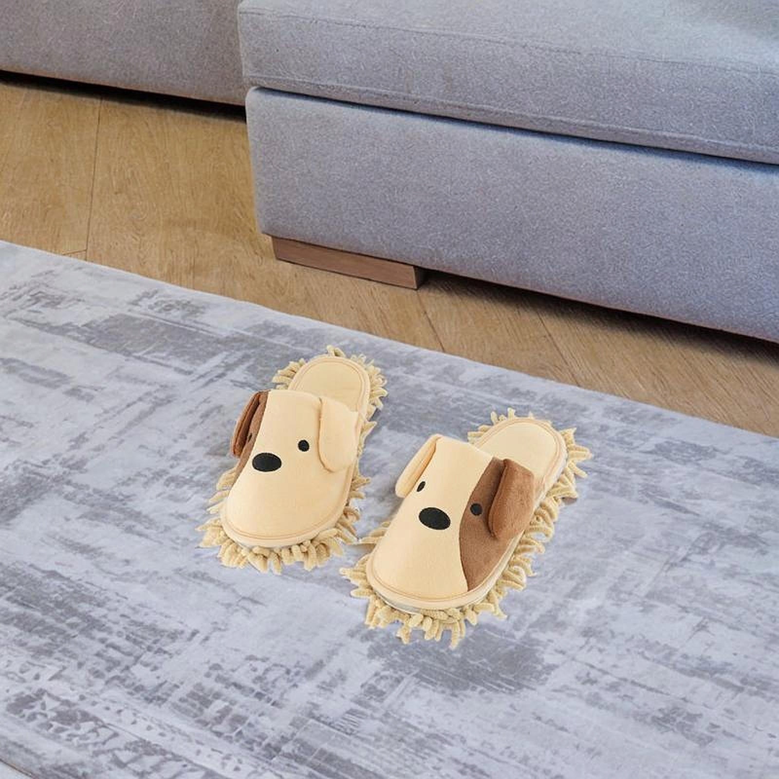 Mop Slippers Detachable Chenille Cartoon Dog for Floor Beige 38 to 41
